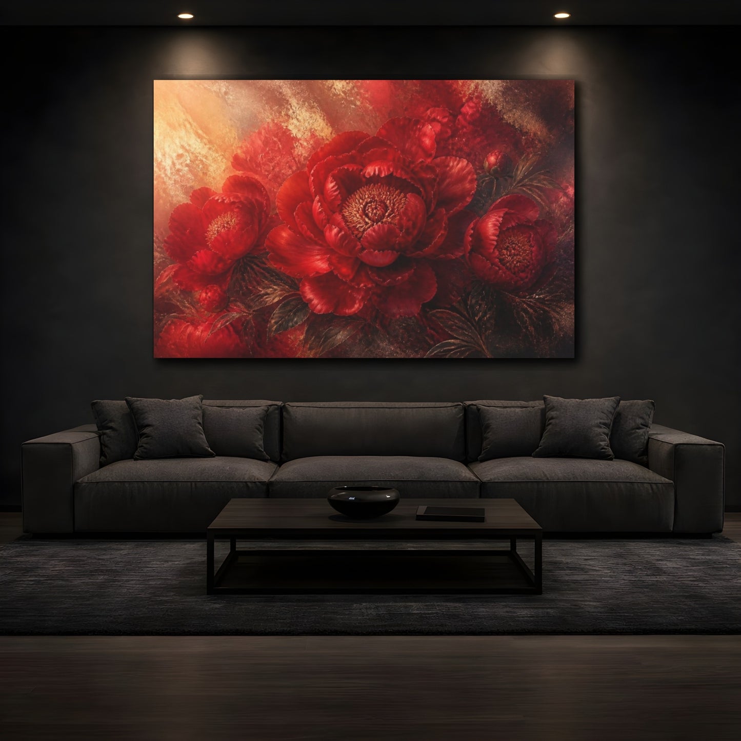 Mockup 3. Ruby Peony Bloom shown as canvas print