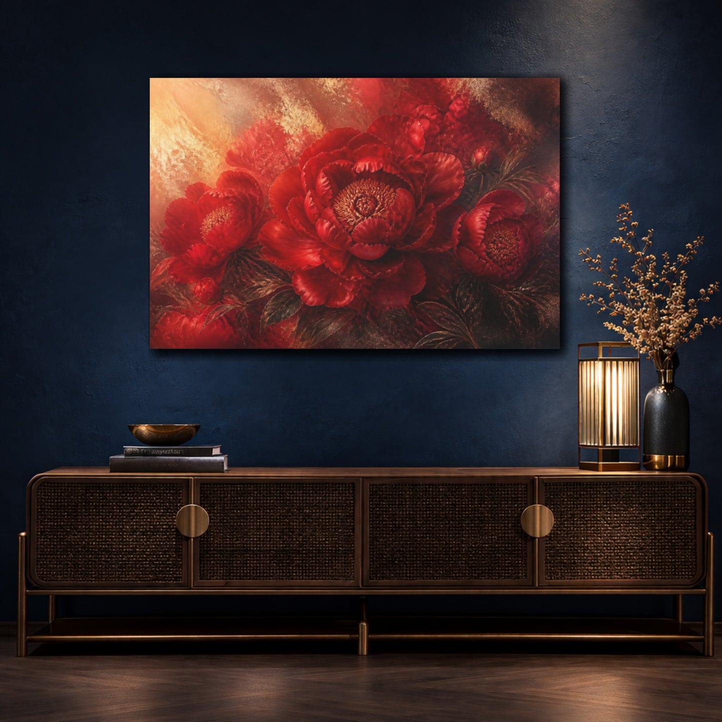 Mockup 4. Ruby Peony Bloom shown as canvas print