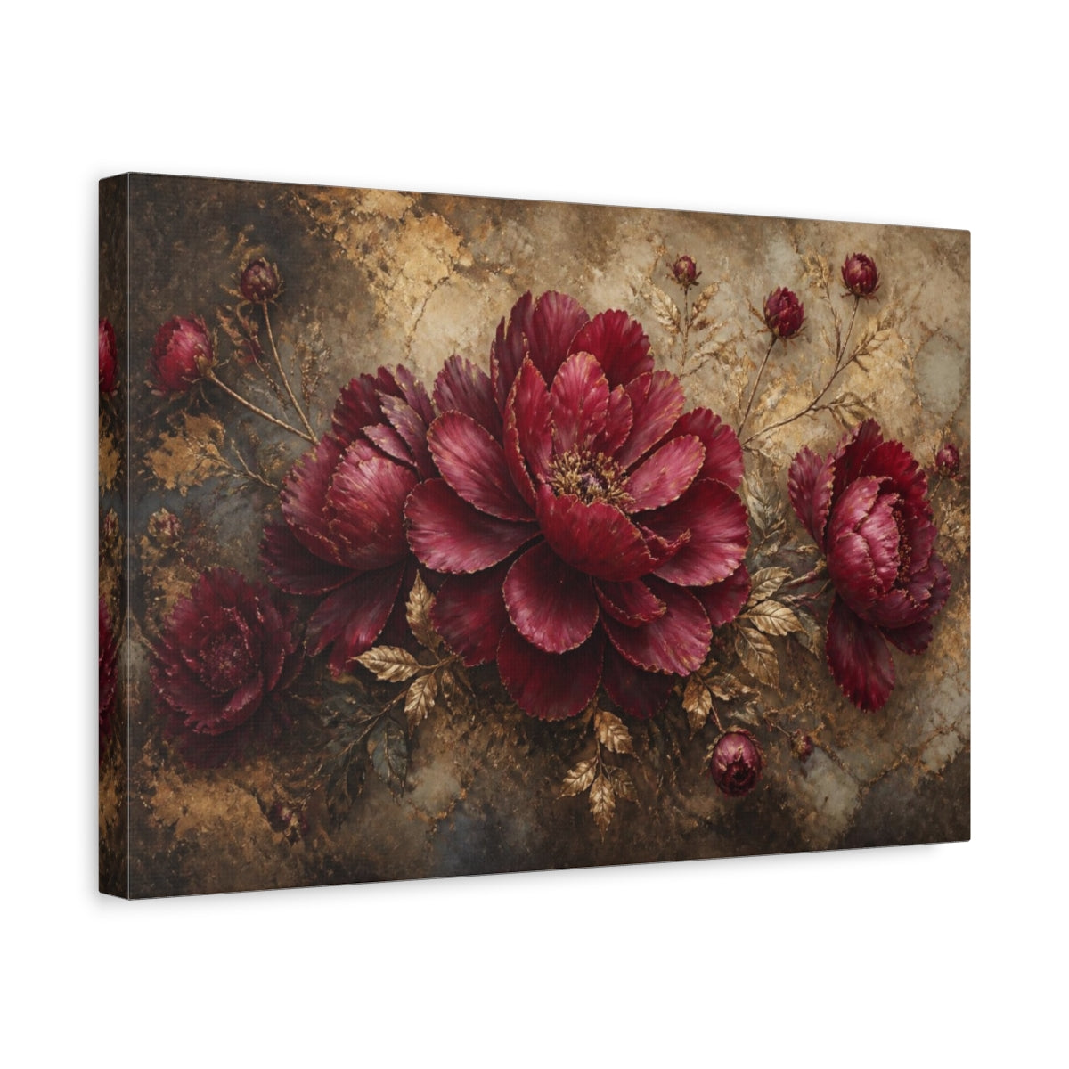 Side Mockup 4. Ruby Petals Unfolding shown as canvas print