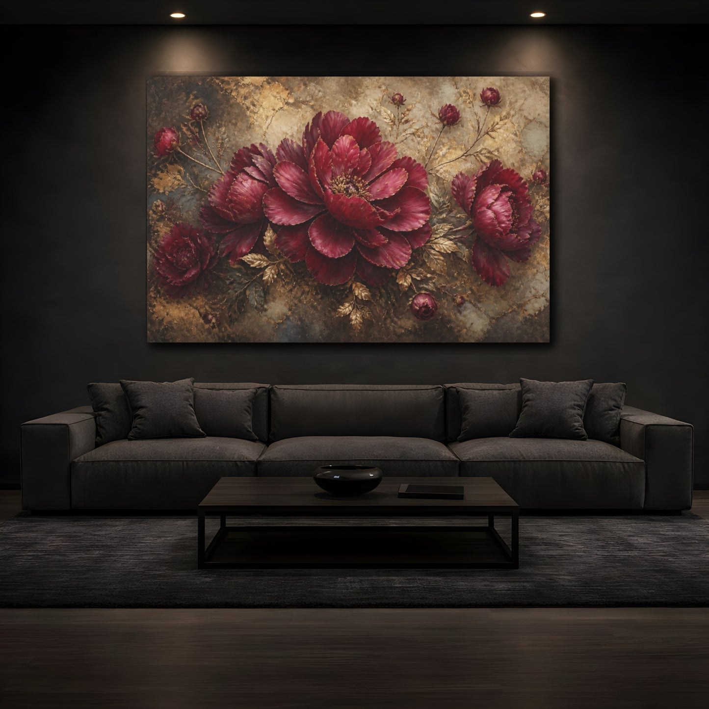 Mockup 3. Ruby Petals Unfolding shown as canvas print
