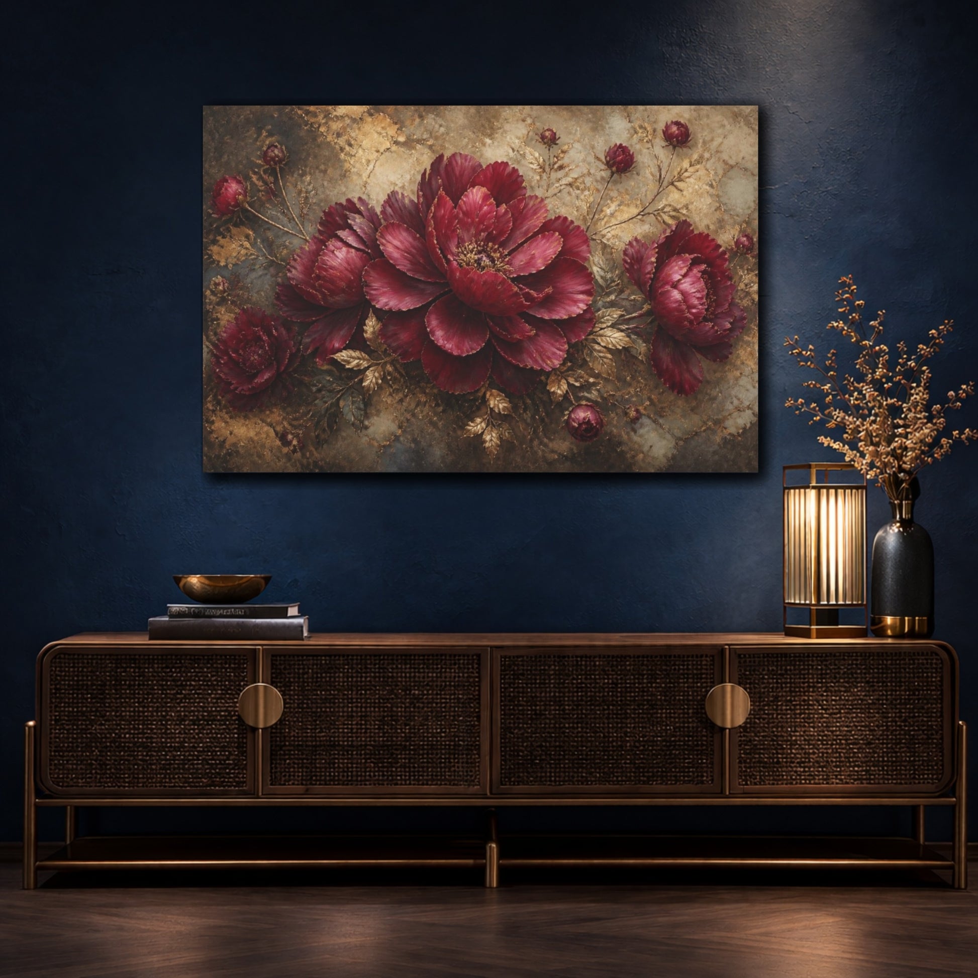 Mockup 4. Ruby Petals Unfolding shown as canvas print
