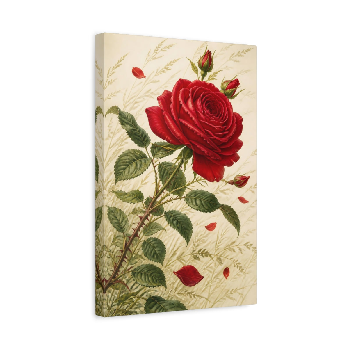 Side Mockup 4. Ruby Rose Flowers shown as canvas print