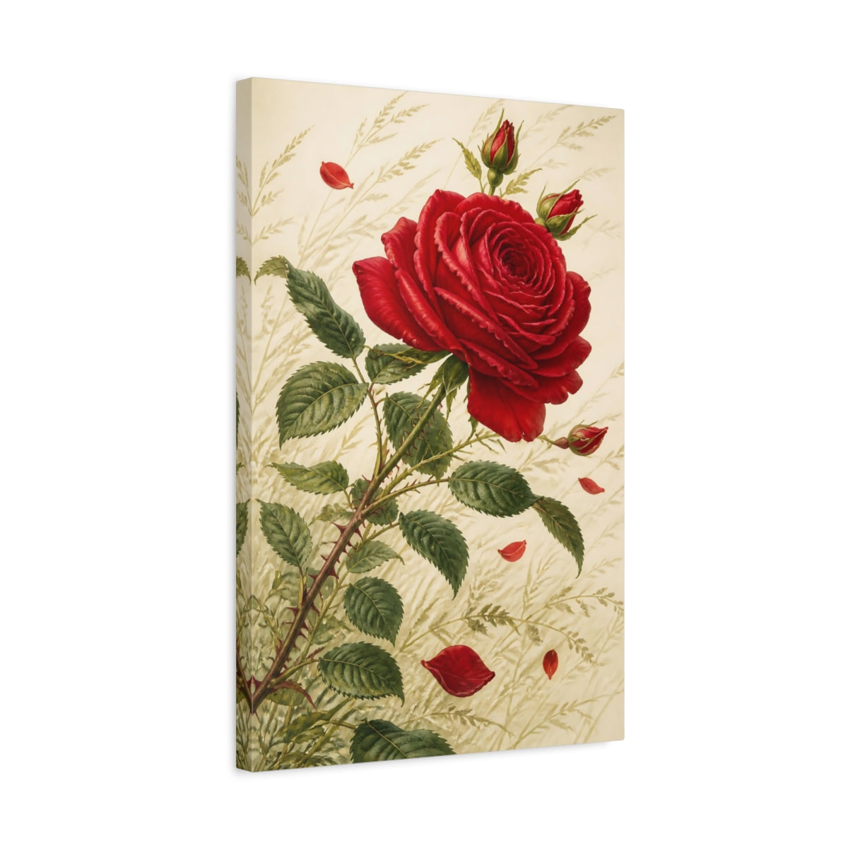 Side Mockup 3. Ruby Rose Flowers shown as canvas print