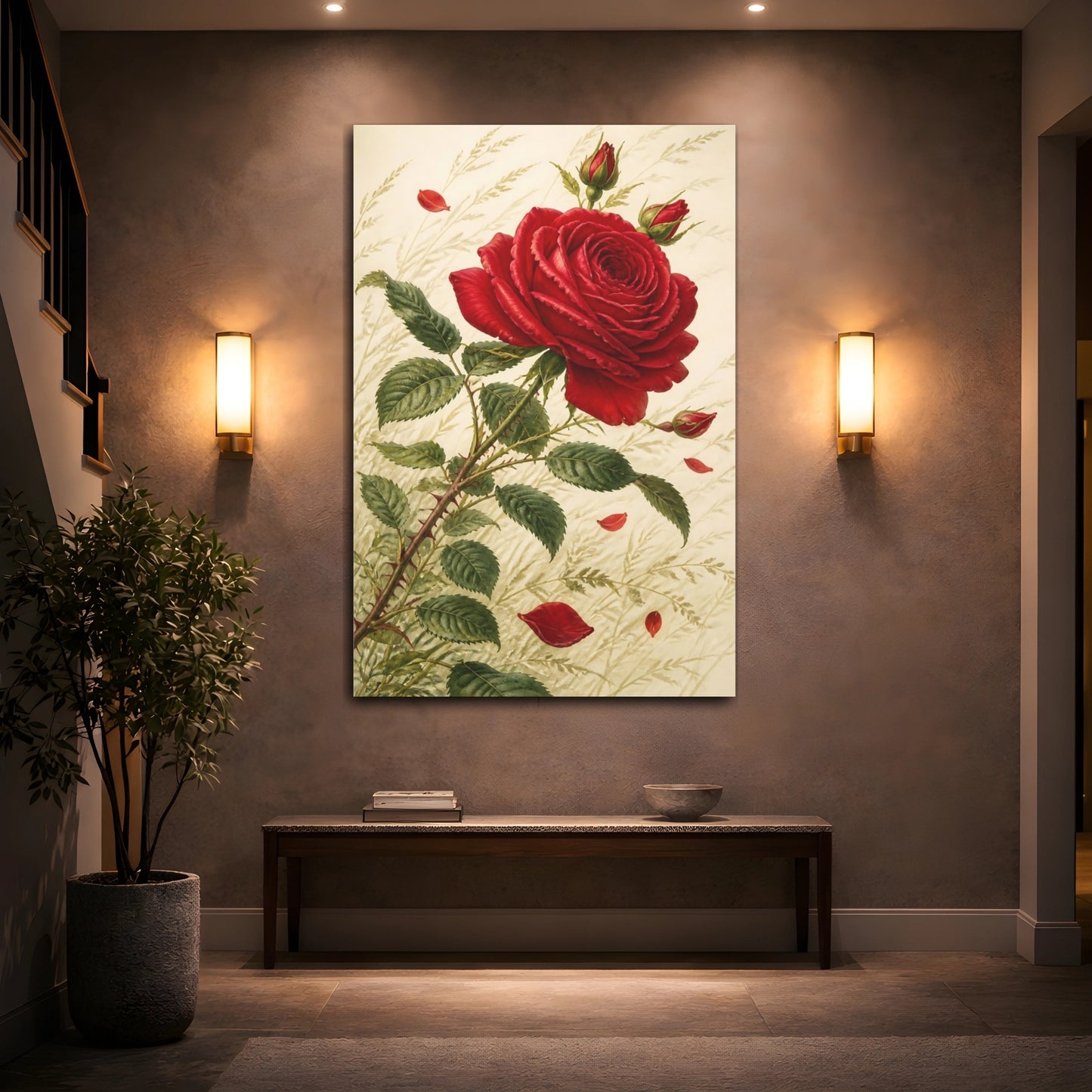 Mockup 2. Ruby Rose Flowers shown as canvas print