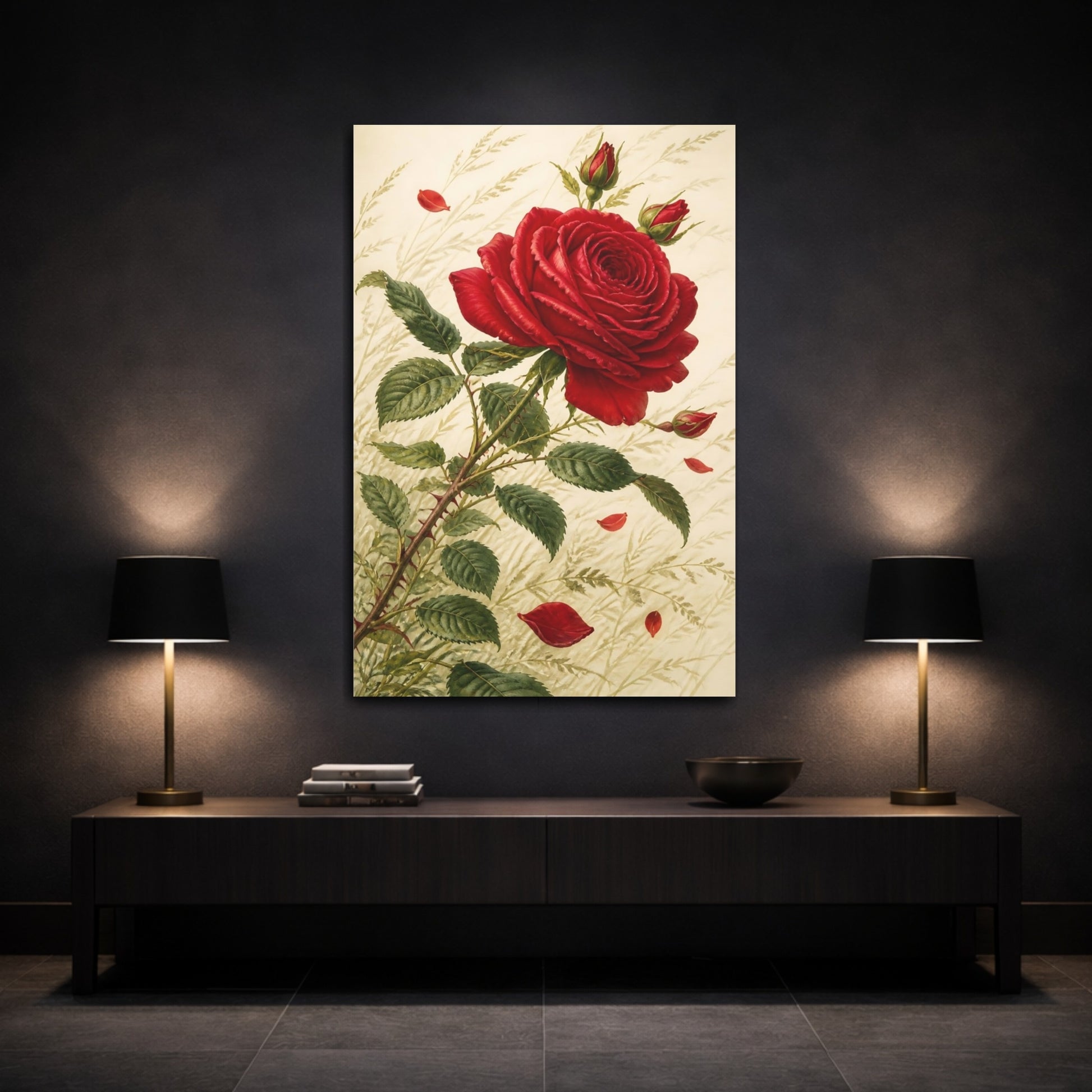 Mockup 3. Ruby Rose Flowers shown as canvas print