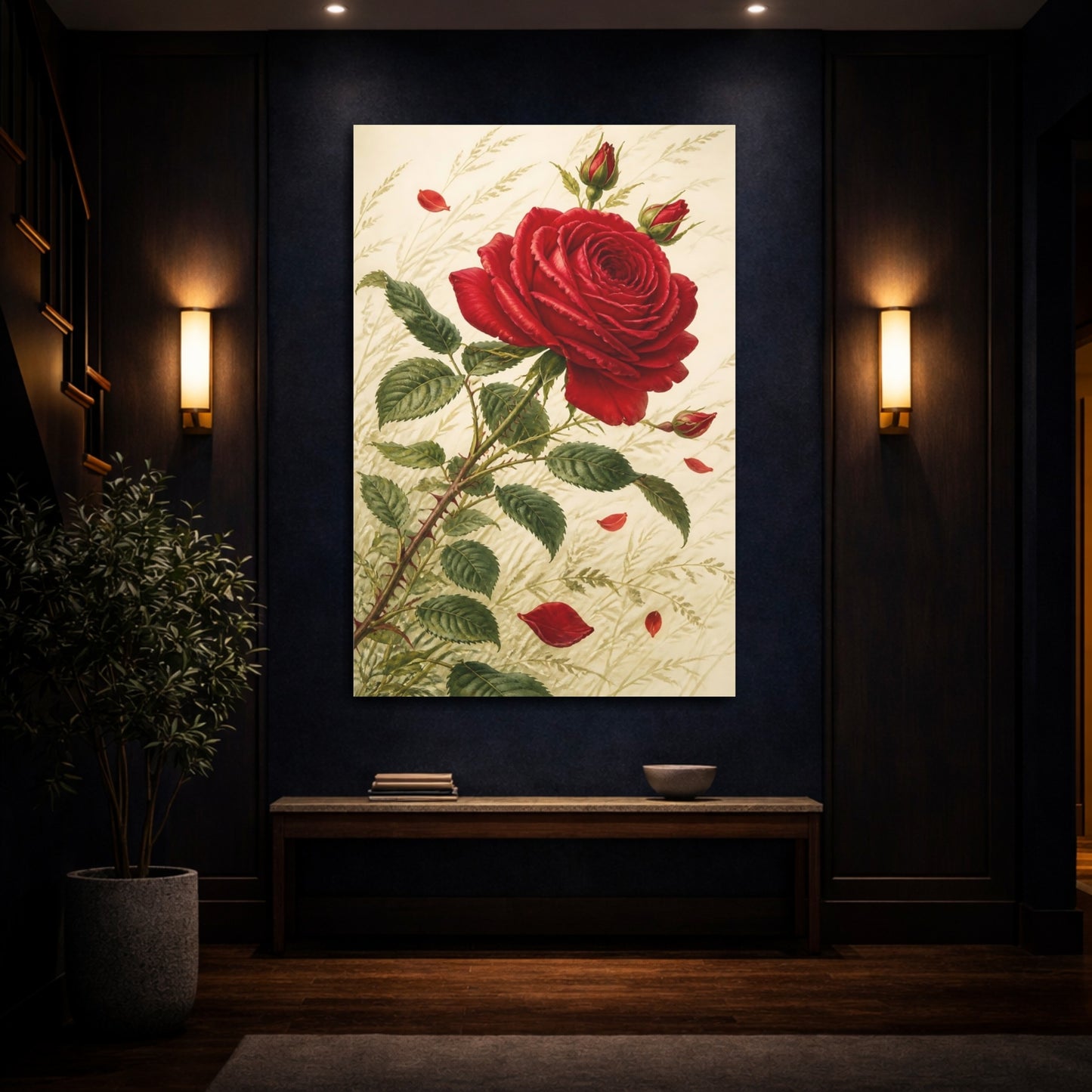 Mockup 4. Ruby Rose Flowers shown as canvas print