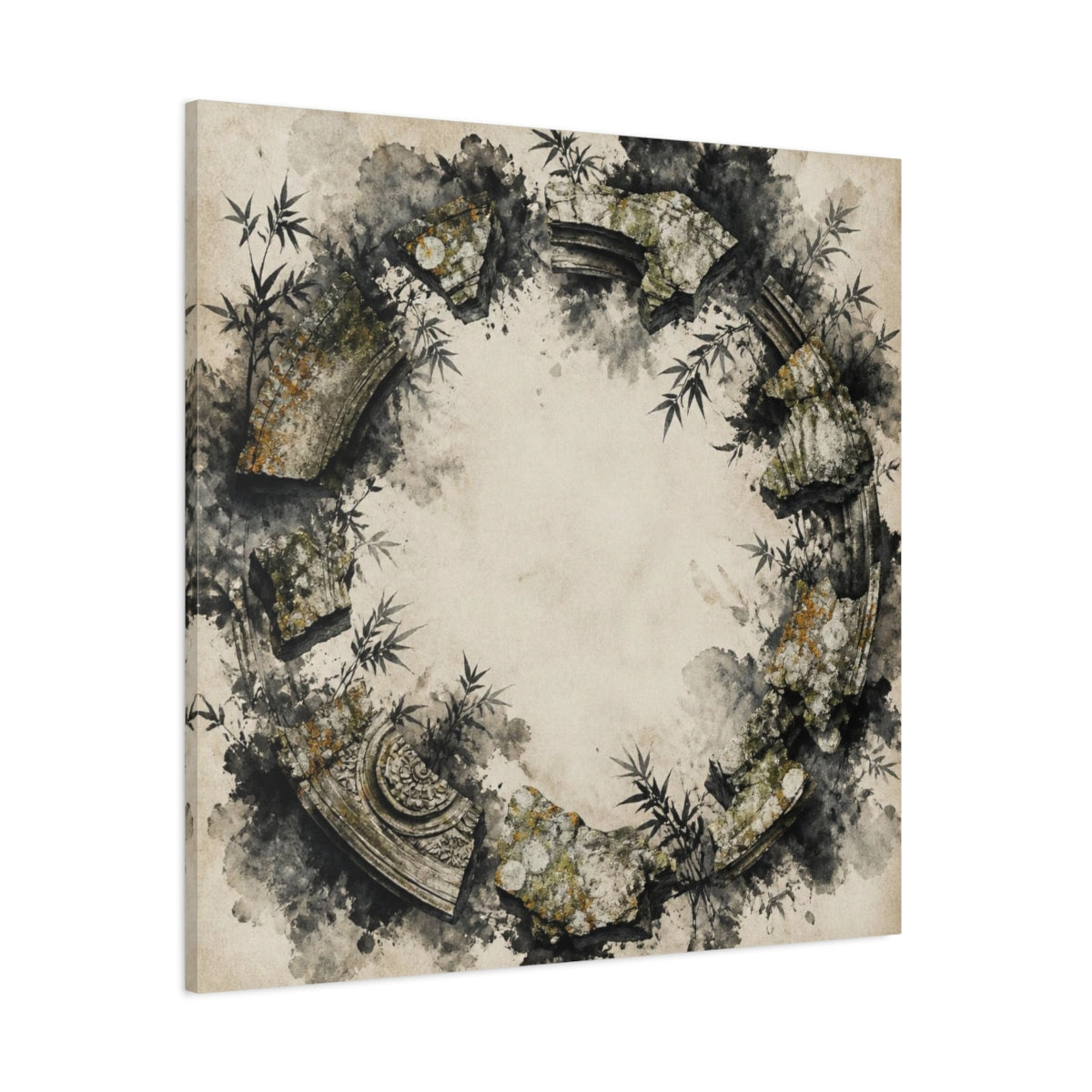Side Mockup 1. Ruined Stone Circle shown as canvas print