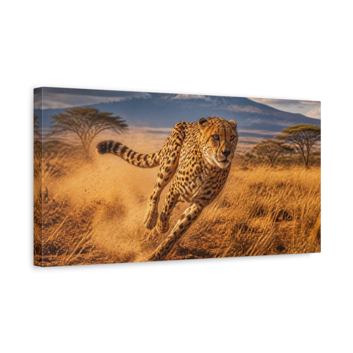 Side Mockup 3. Running Cheetah Animals shown as canvas print
