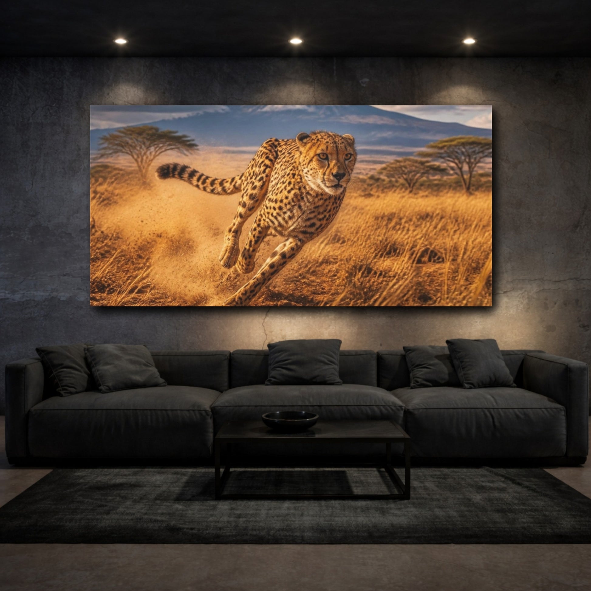 Mockup 3. Running Cheetah Animals shown as canvas print