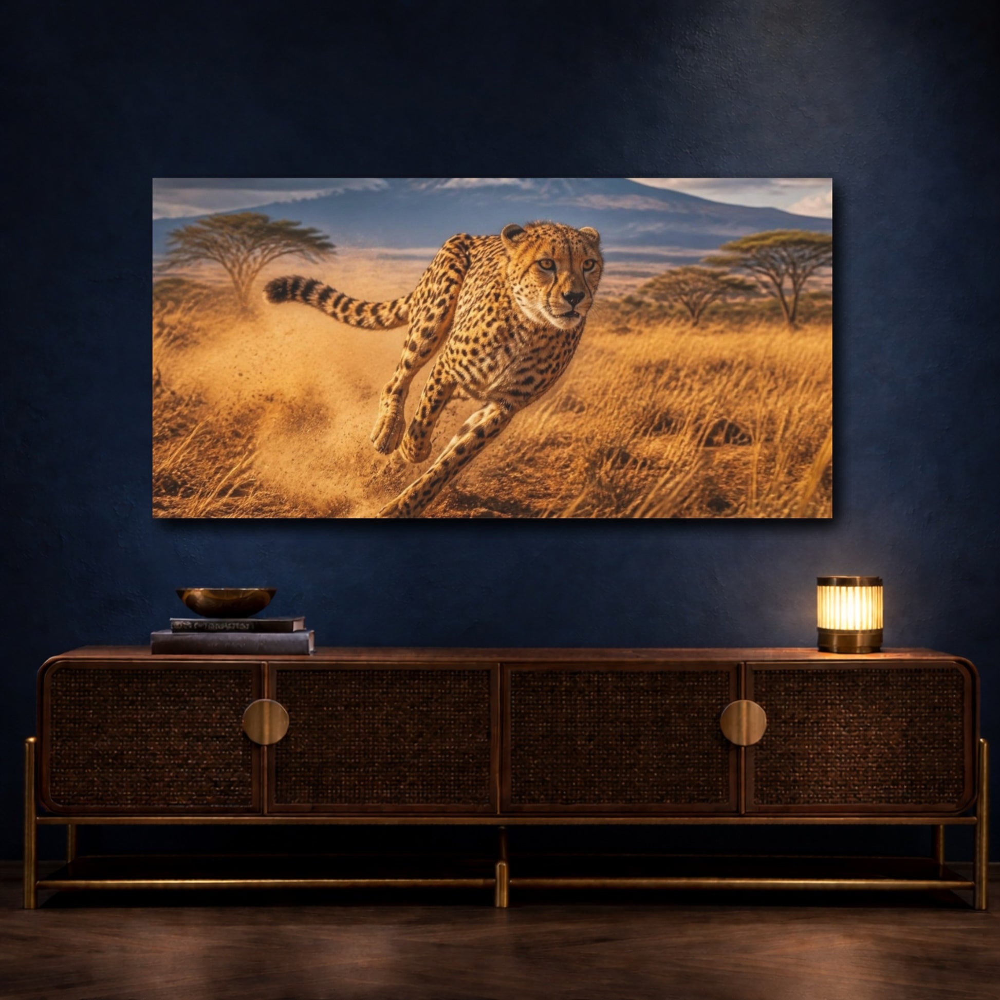 Mockup 4. Running Cheetah Animals shown as canvas print