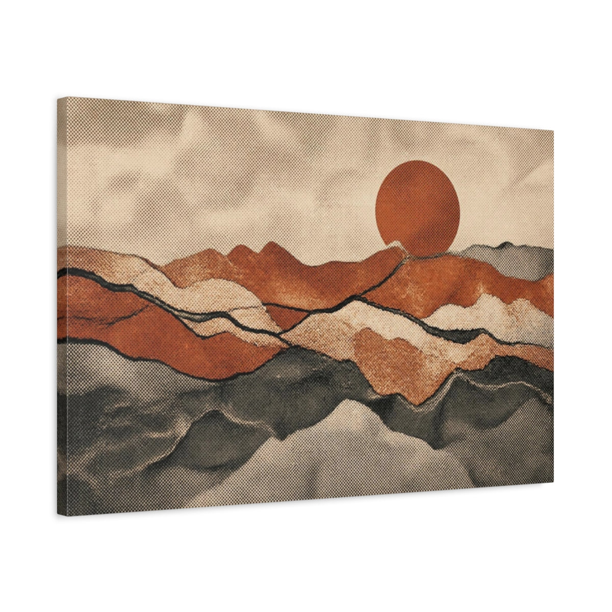 Side Mockup 2. Rust Layered Hills Sunset shown as canvas print
