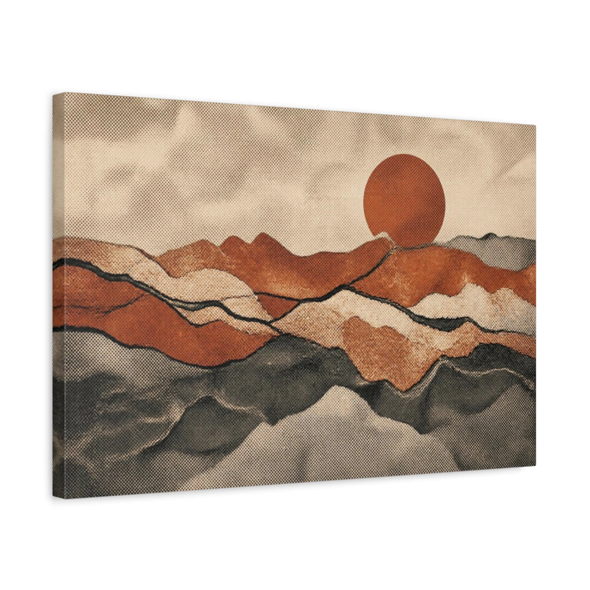 Side Mockup 3. Rust Layered Hills Sunset shown as canvas print
