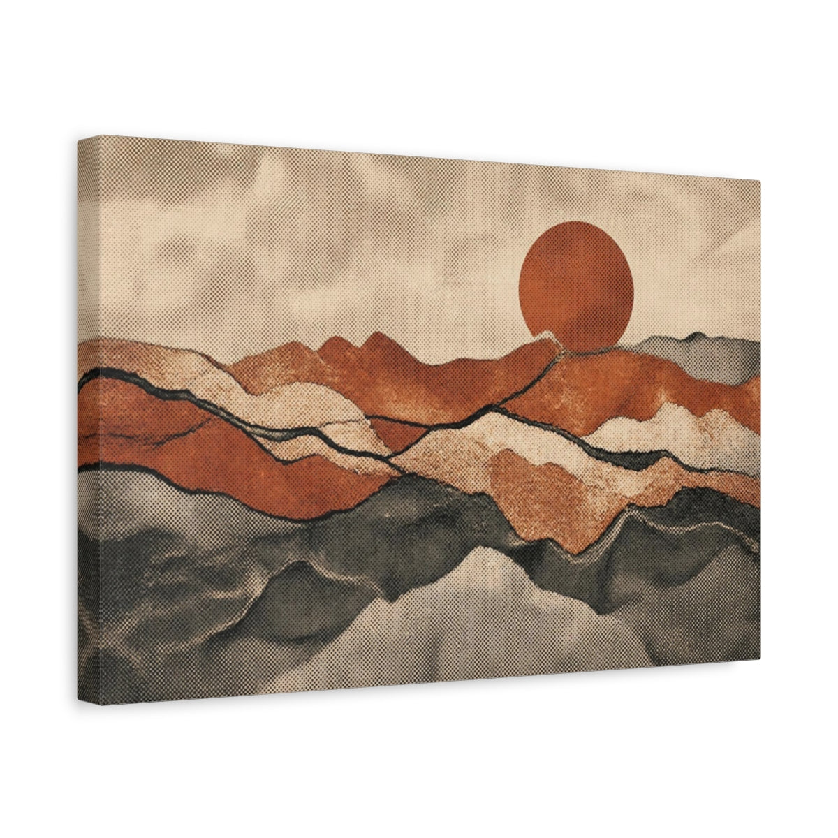 Side Mockup 4. Rust Layered Hills Sunset shown as canvas print