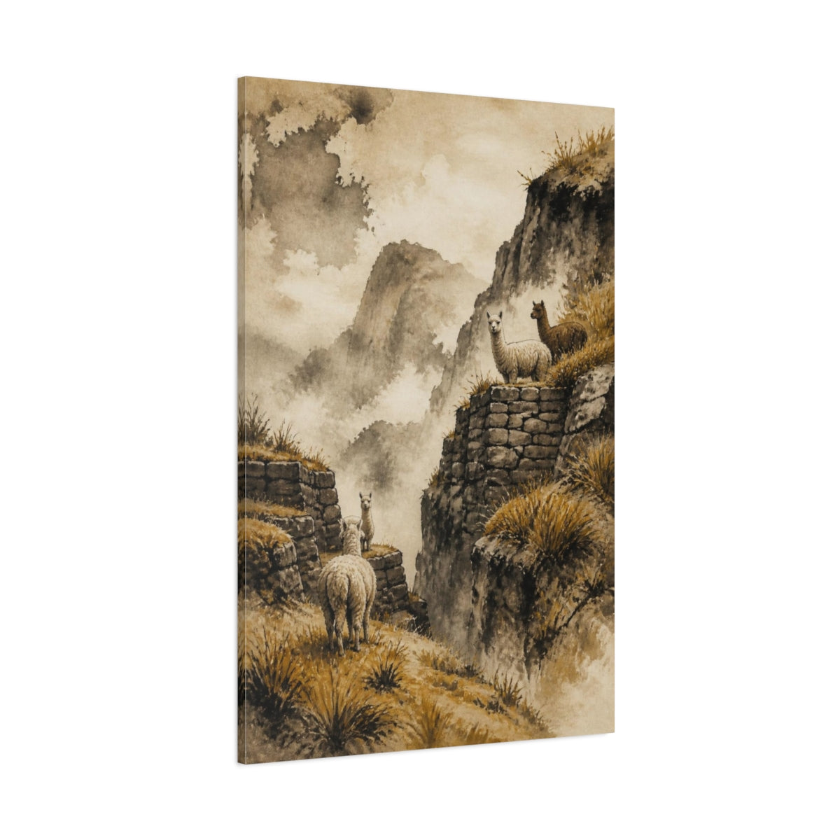 Side Mockup 1. Rustic Alpaca Terraces shown as canvas print