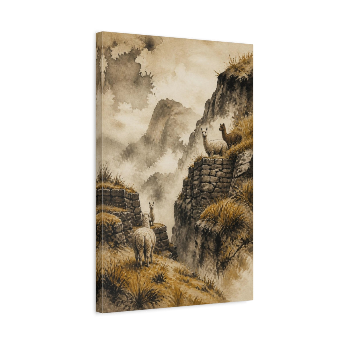 Side Mockup 3. Rustic Alpaca Terraces shown as canvas print