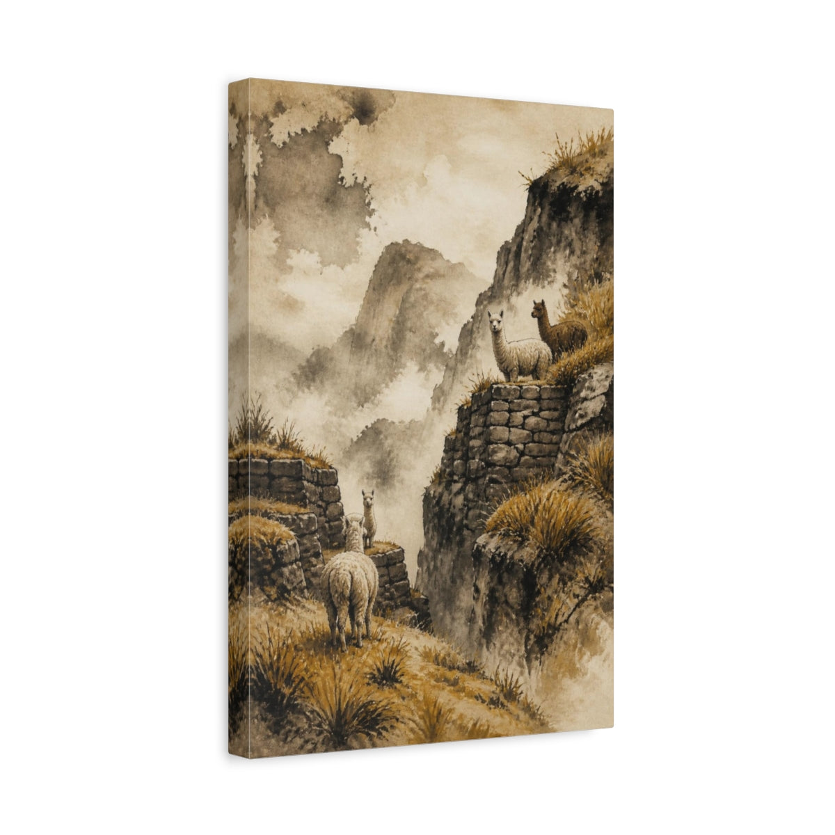 Side Mockup 4. Rustic Alpaca Terraces shown as canvas print