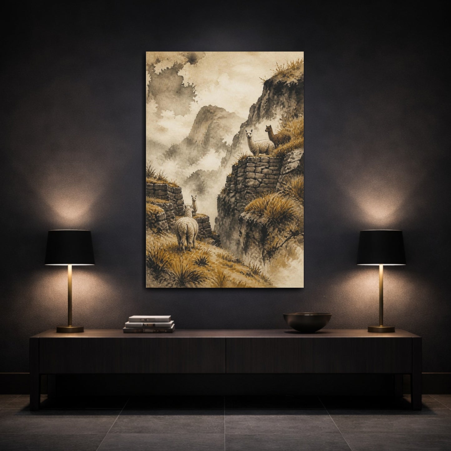 Mockup 3. Rustic Alpaca Terraces shown as canvas print