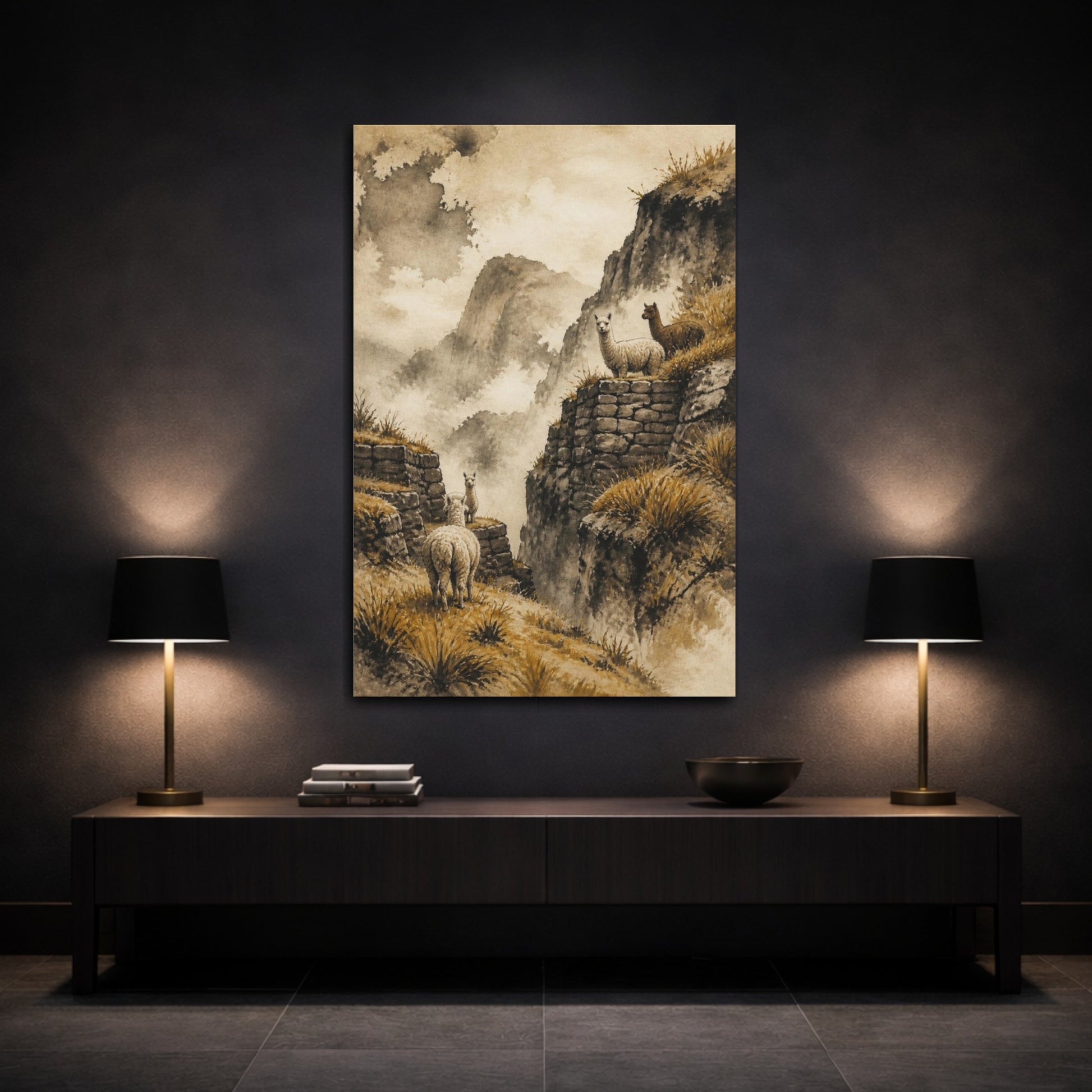 Mockup 3. Rustic Alpaca Terraces shown as canvas print