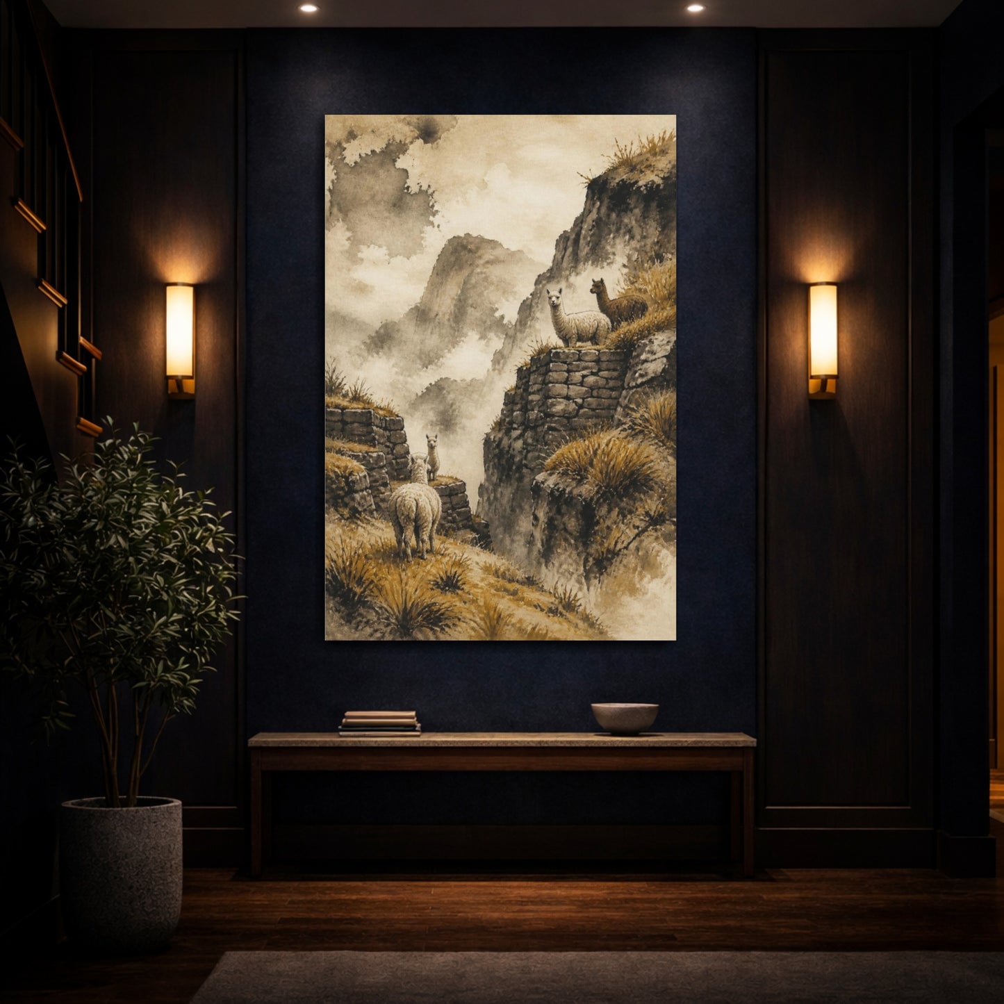 Mockup 4. Rustic Alpaca Terraces shown as canvas print