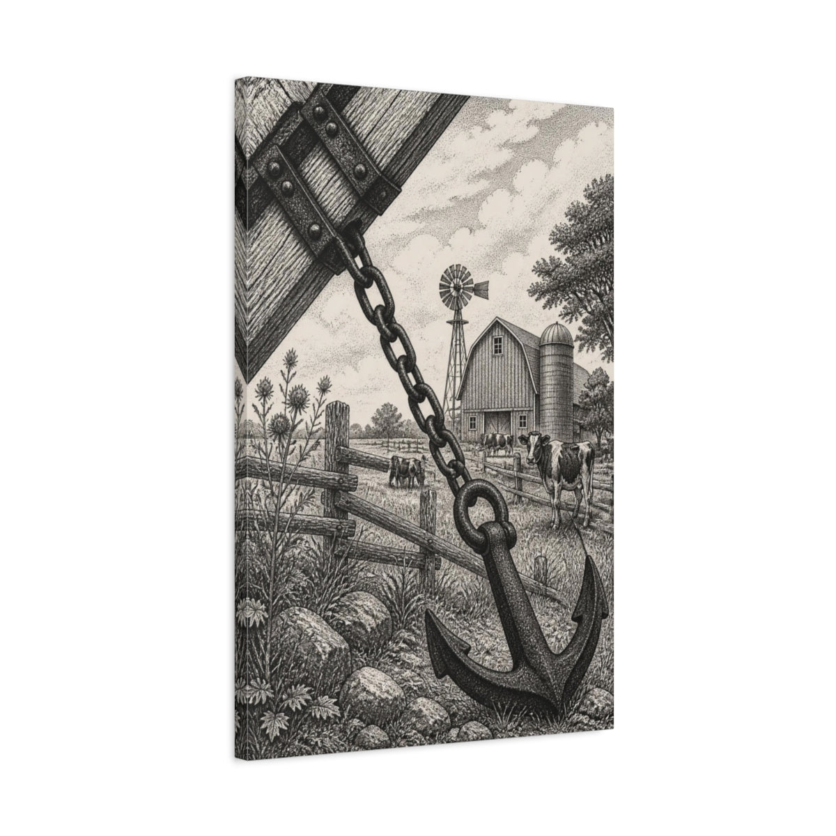 Side Mockup 2. Rustic Anchor Barn shown as canvas print