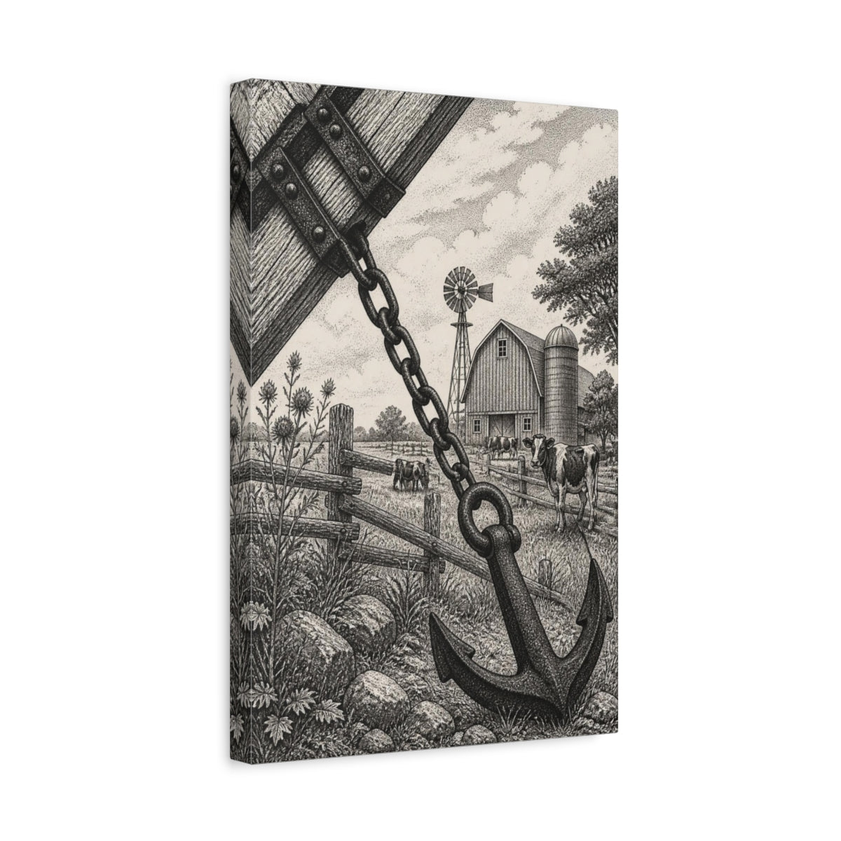 Side Mockup 4. Rustic Anchor Barn shown as canvas print