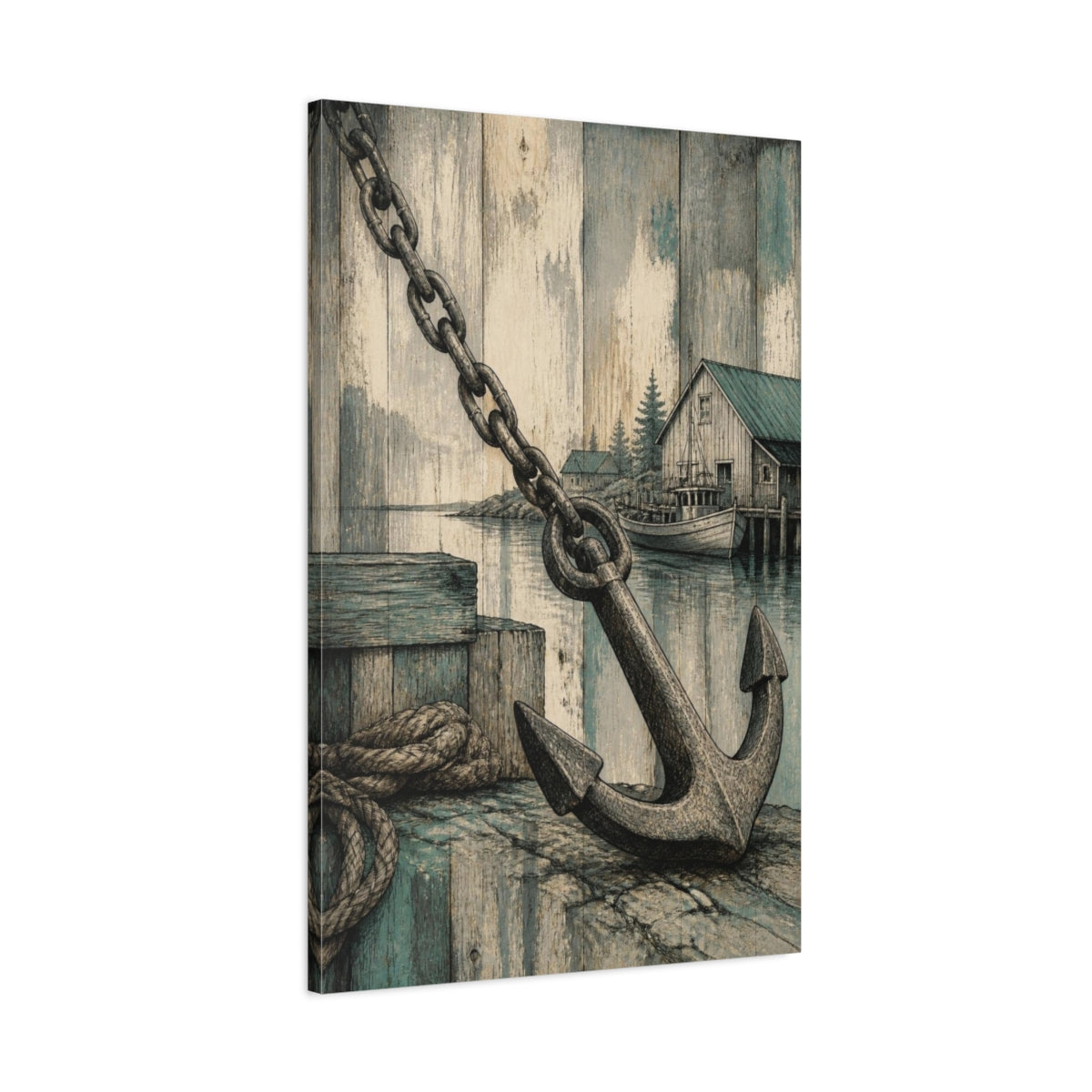 Main Mockup. Rustic Anchor Harbor shown as canvas print