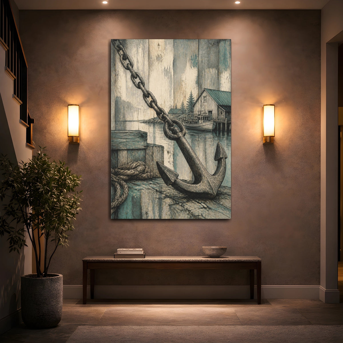 Mockup 2. Rustic Anchor Harbor shown as canvas print