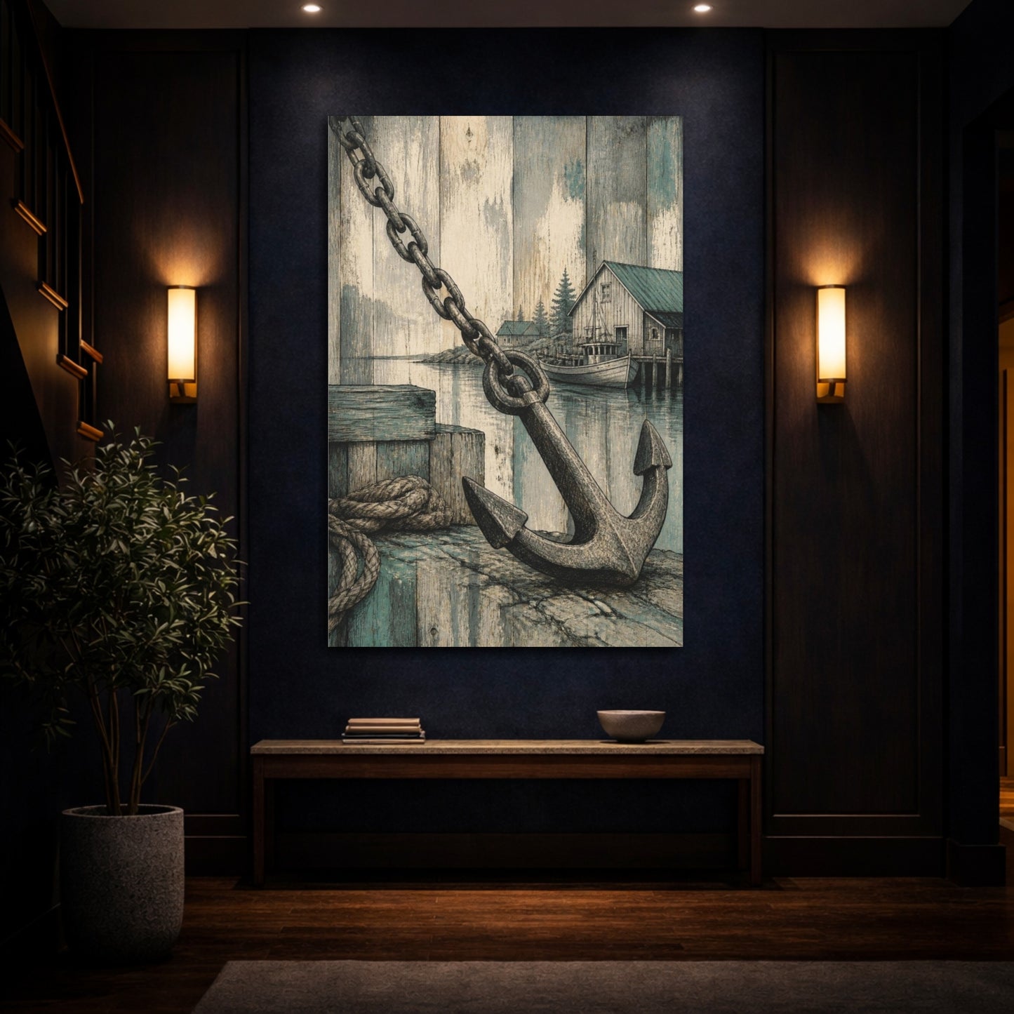 Mockup 4. Rustic Anchor Harbor shown as canvas print