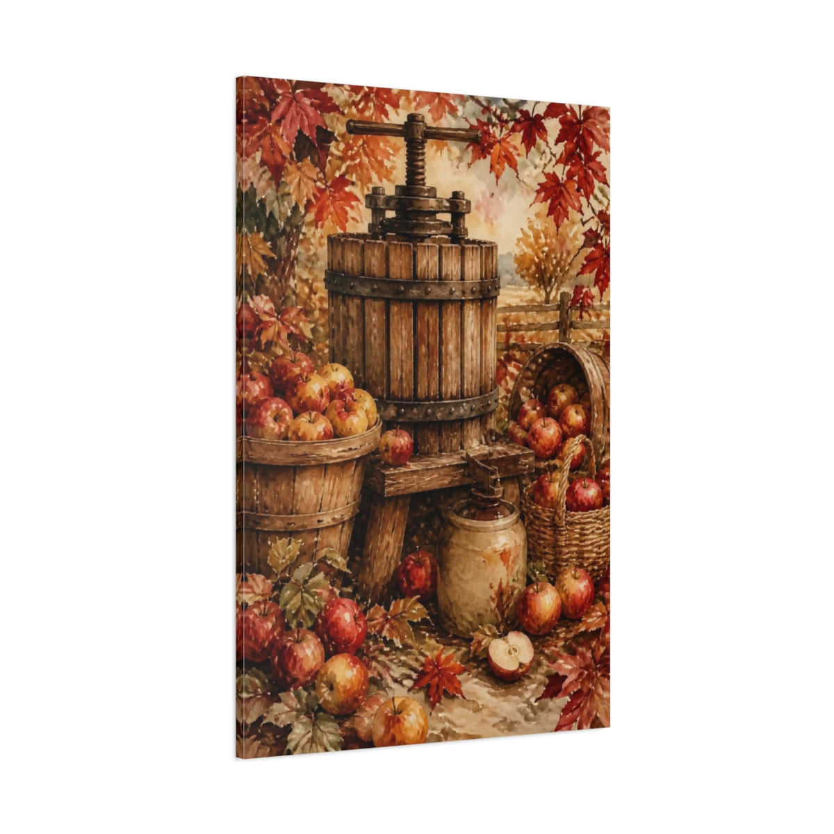 Side Mockup 1. Rustic Apple Cider Press shown as canvas print