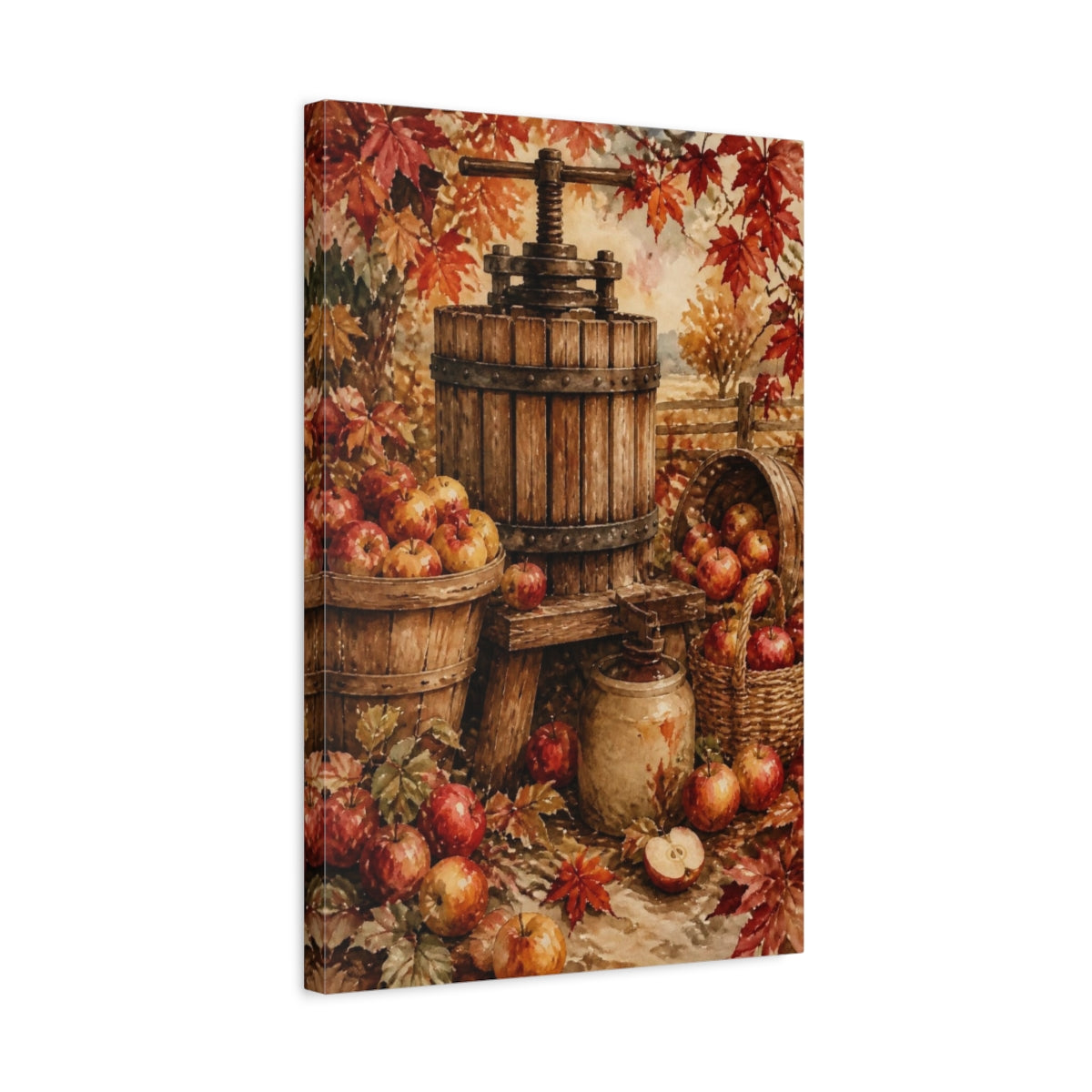 Side Mockup 3. Rustic Apple Cider Press shown as canvas print