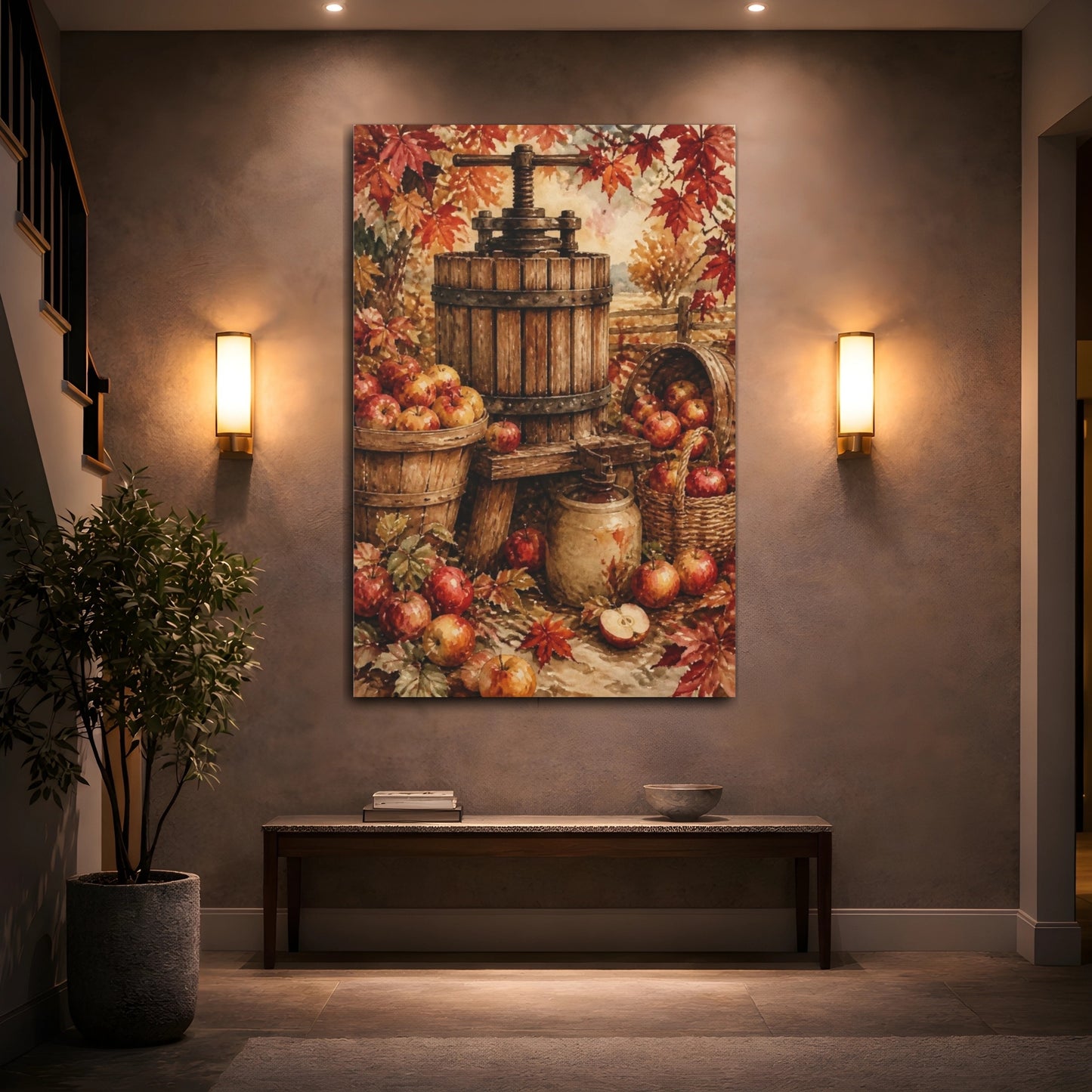 Mockup 2. Rustic Apple Cider Press shown as canvas print