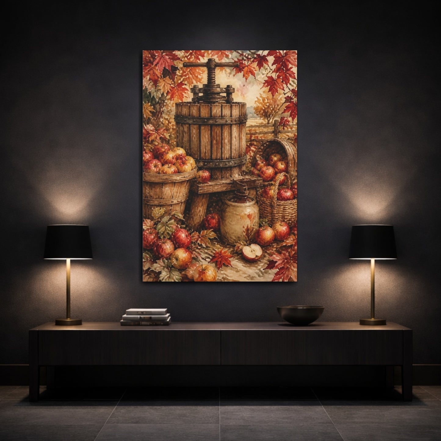 Mockup 3. Rustic Apple Cider Press shown as canvas print