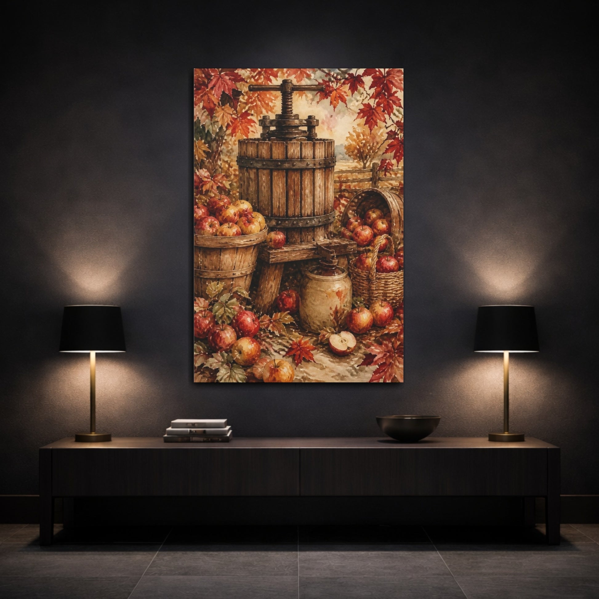 Mockup 3. Rustic Apple Cider Press shown as canvas print