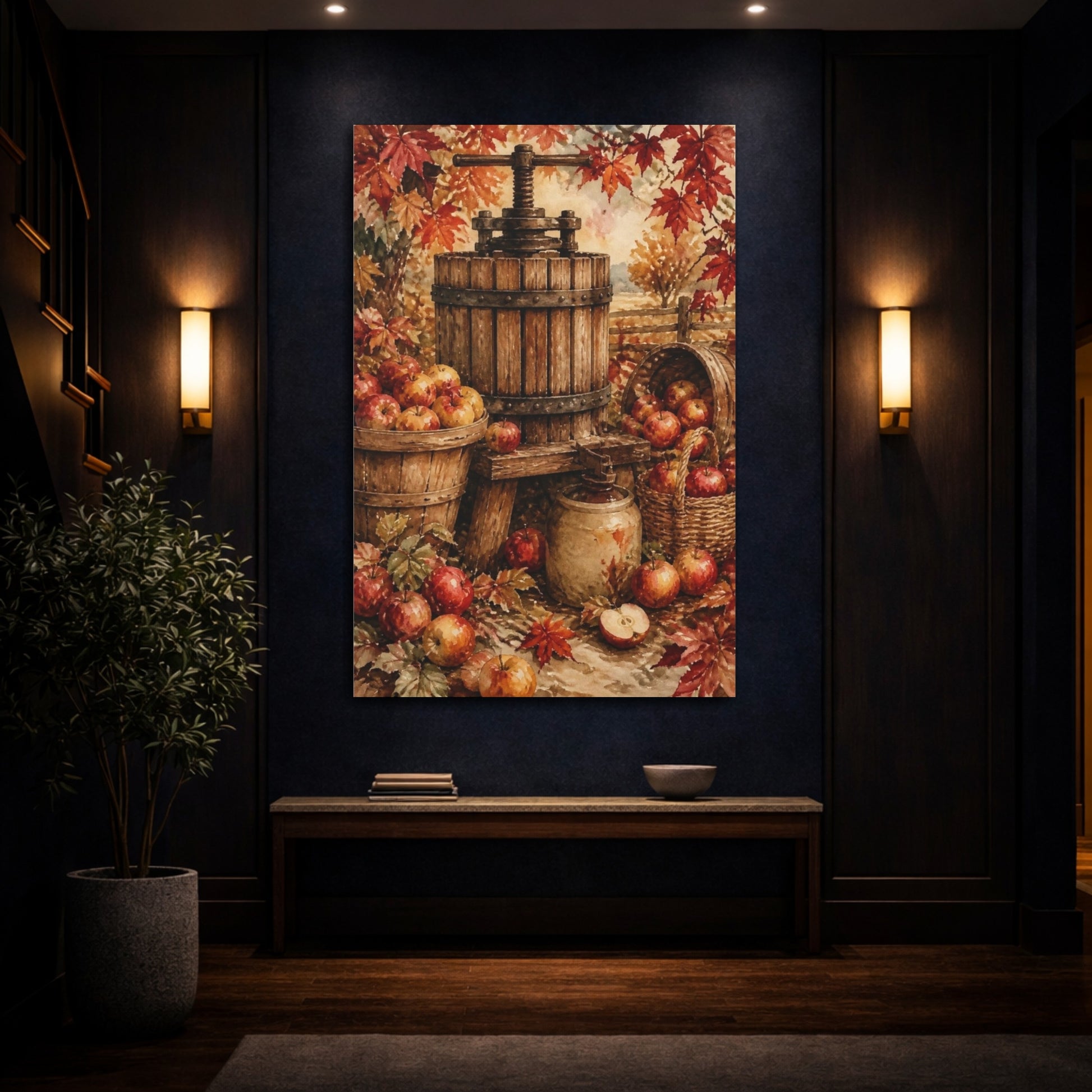 Mockup 4. Rustic Apple Cider Press shown as canvas print