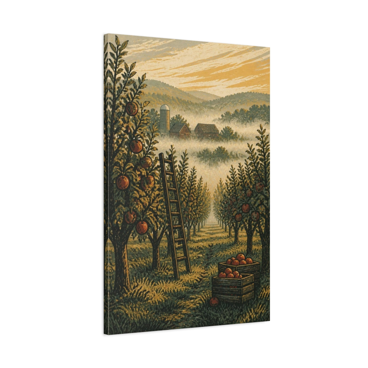 Main Mockup. Rustic Apple Orchard Ladder shown as canvas print