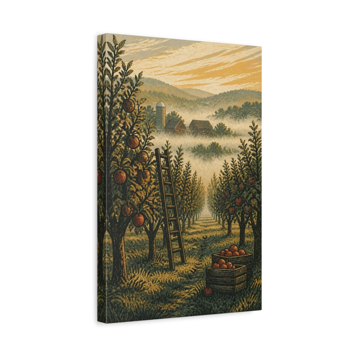 Side Mockup 4. Rustic Apple Orchard Ladder shown as canvas print