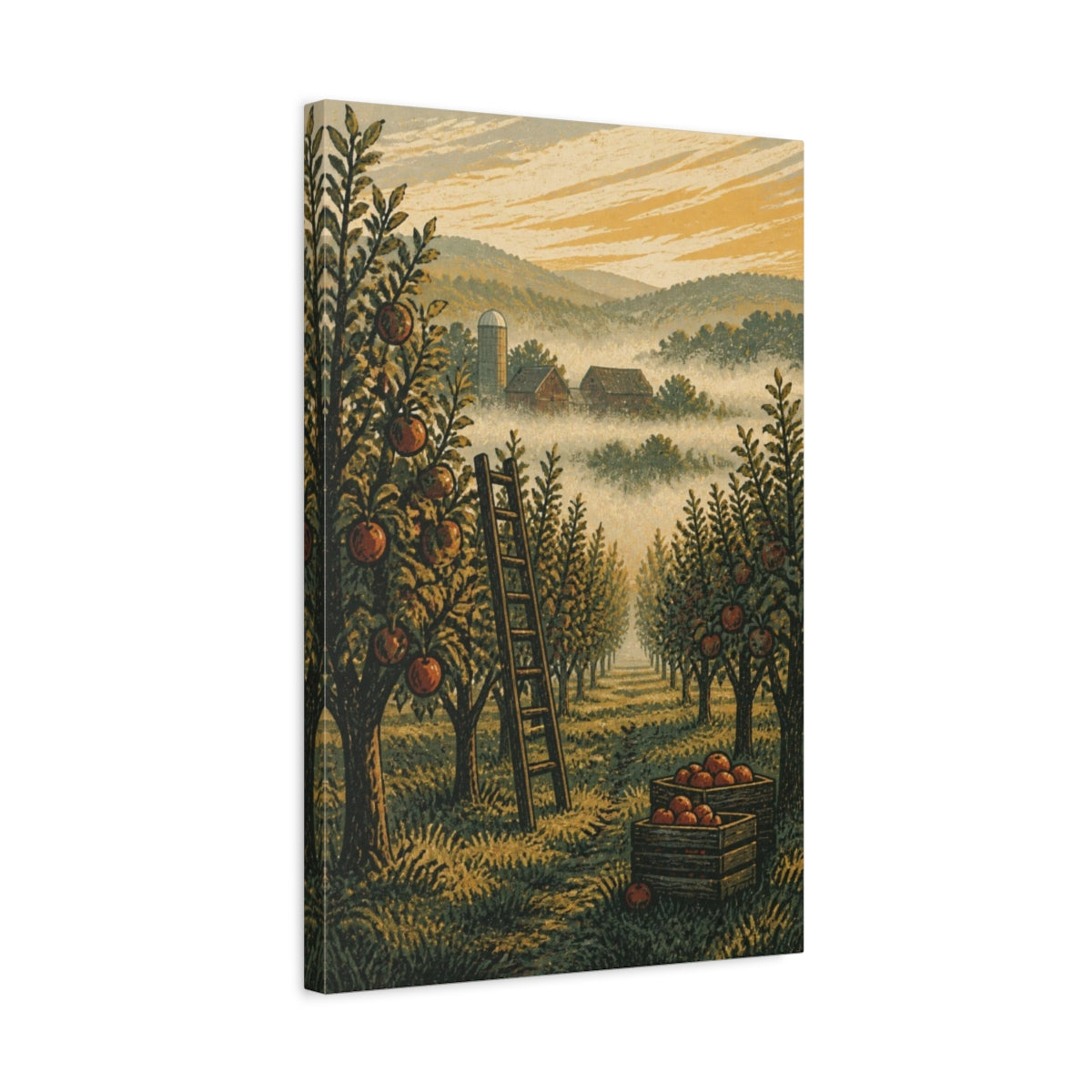 Side Mockup 3. Rustic Apple Orchard Ladder shown as canvas print