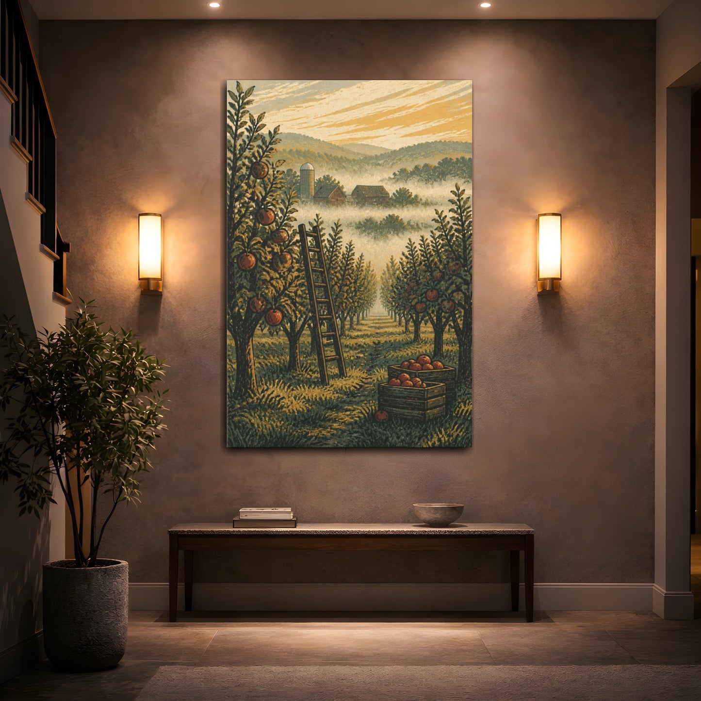 Mockup 2. Rustic Apple Orchard Ladder shown as canvas print