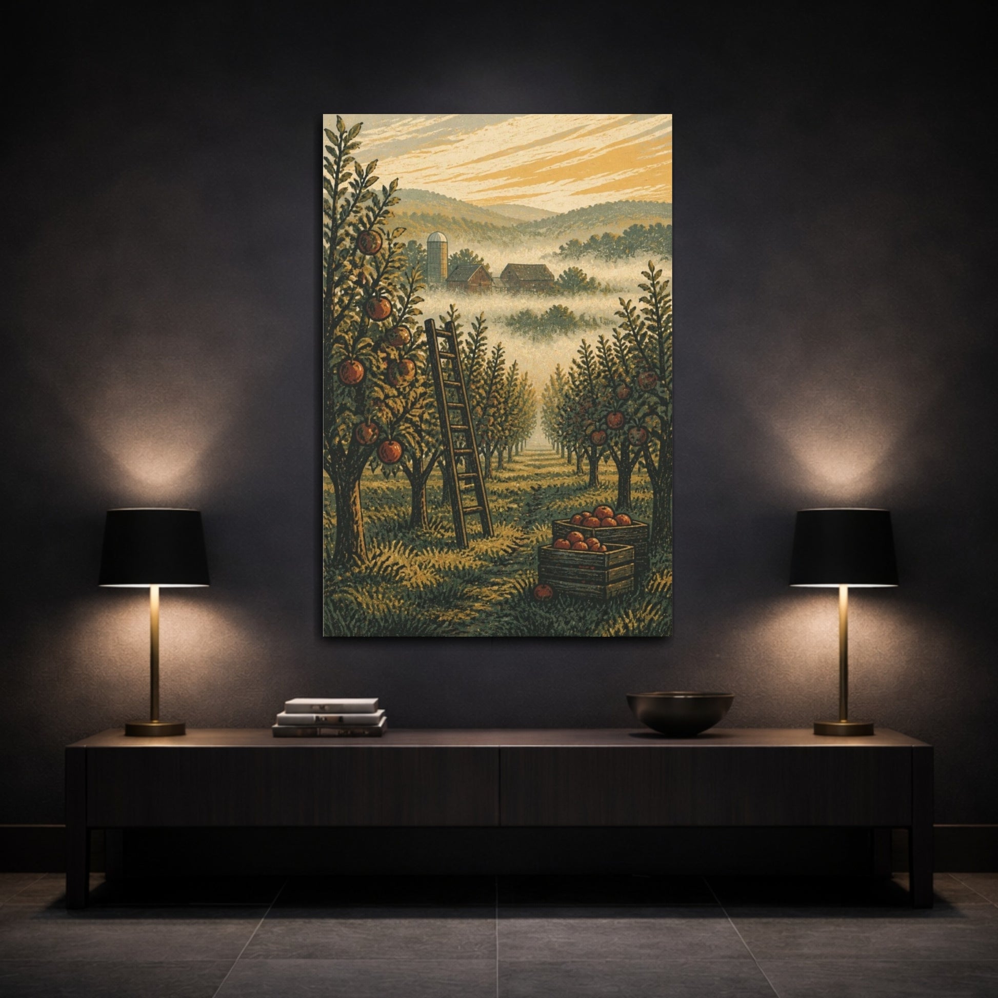 Mockup 3. Rustic Apple Orchard Ladder shown as canvas print