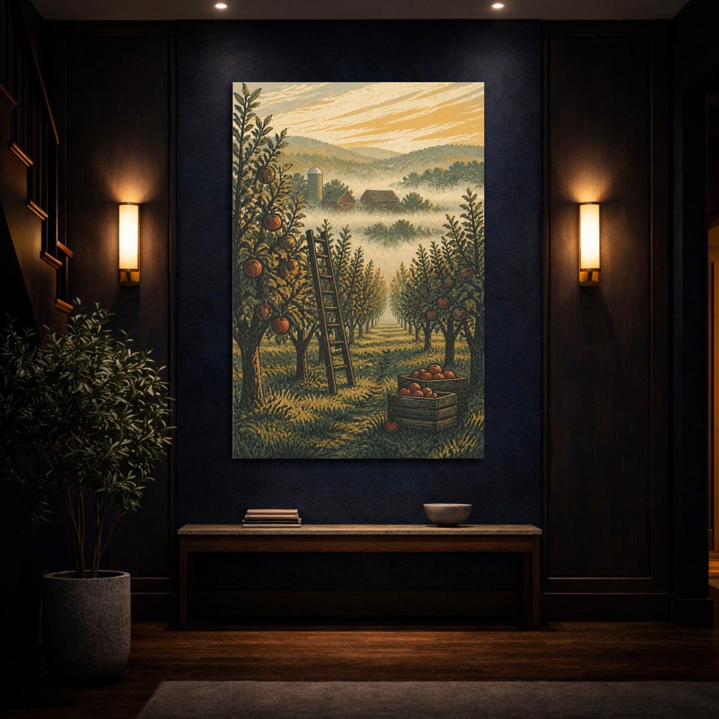 Mockup 4. Rustic Apple Orchard Ladder shown as canvas print