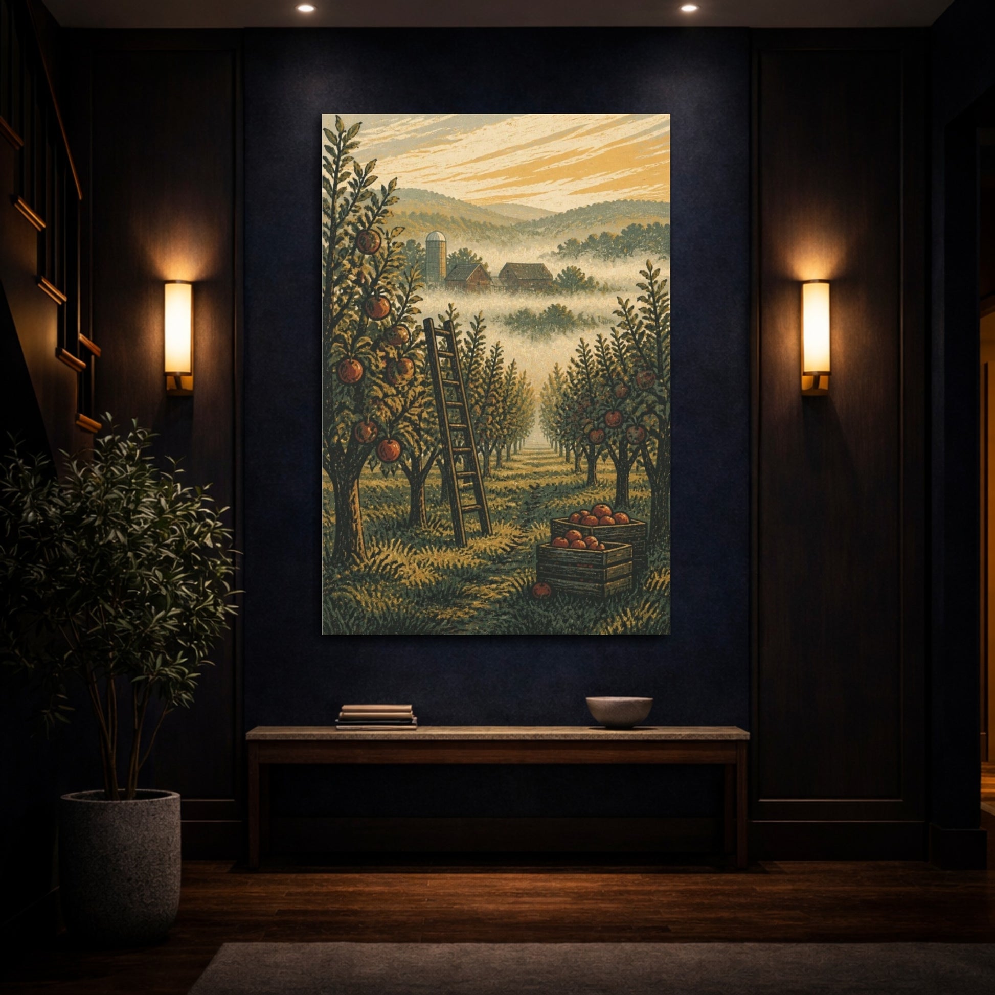 Mockup 4. Rustic Apple Orchard Ladder shown as canvas print
