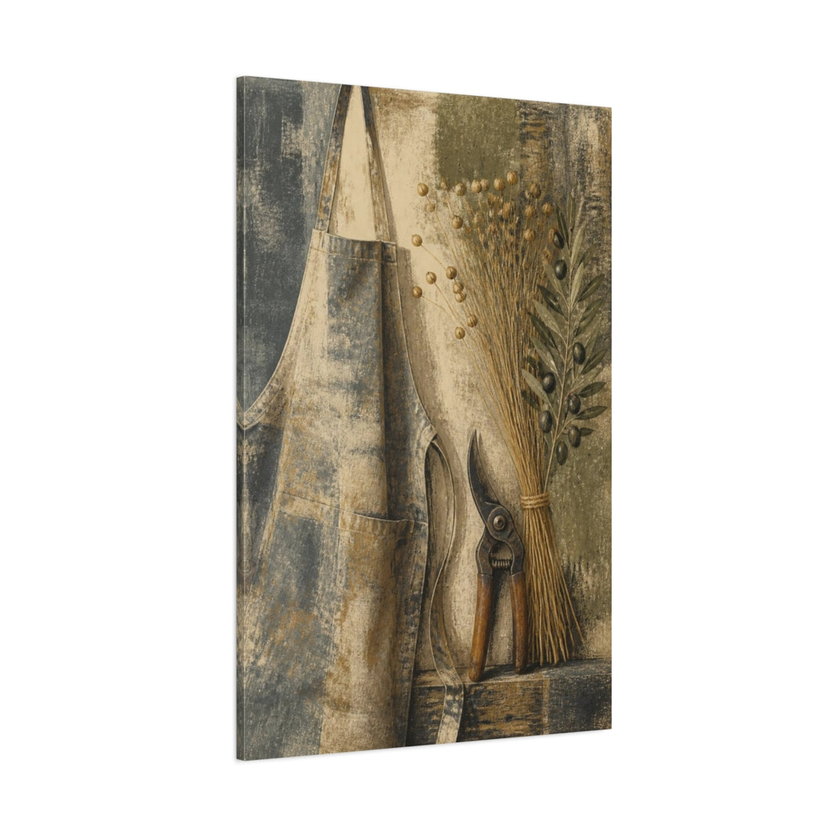 Side Mockup 1. Rustic Apron With Shears shown as canvas print