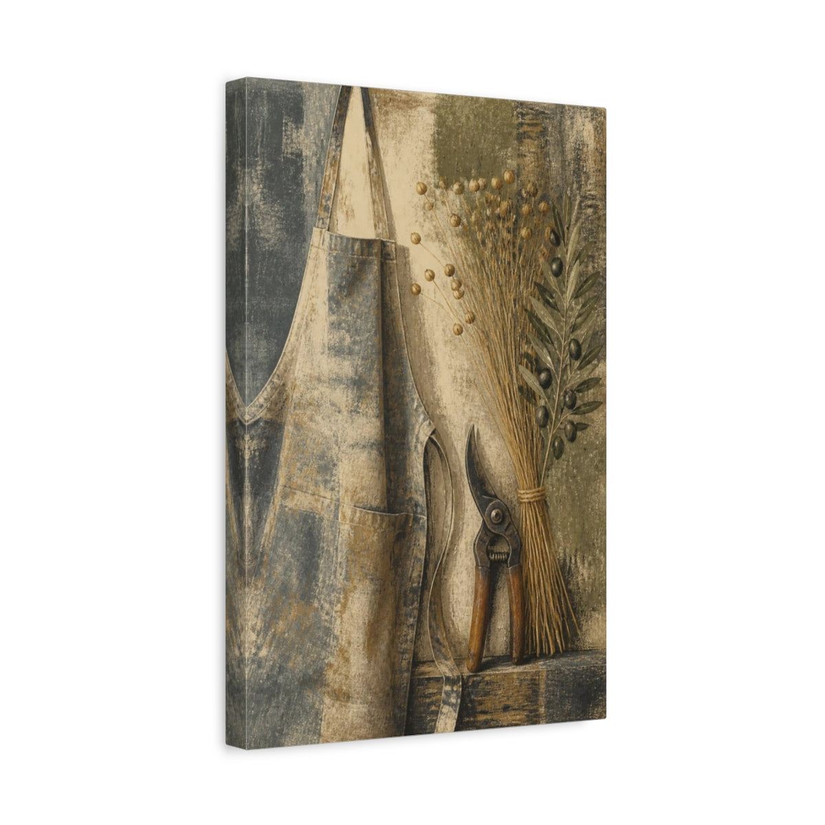 Side Mockup 4. Rustic Apron With Shears shown as canvas print