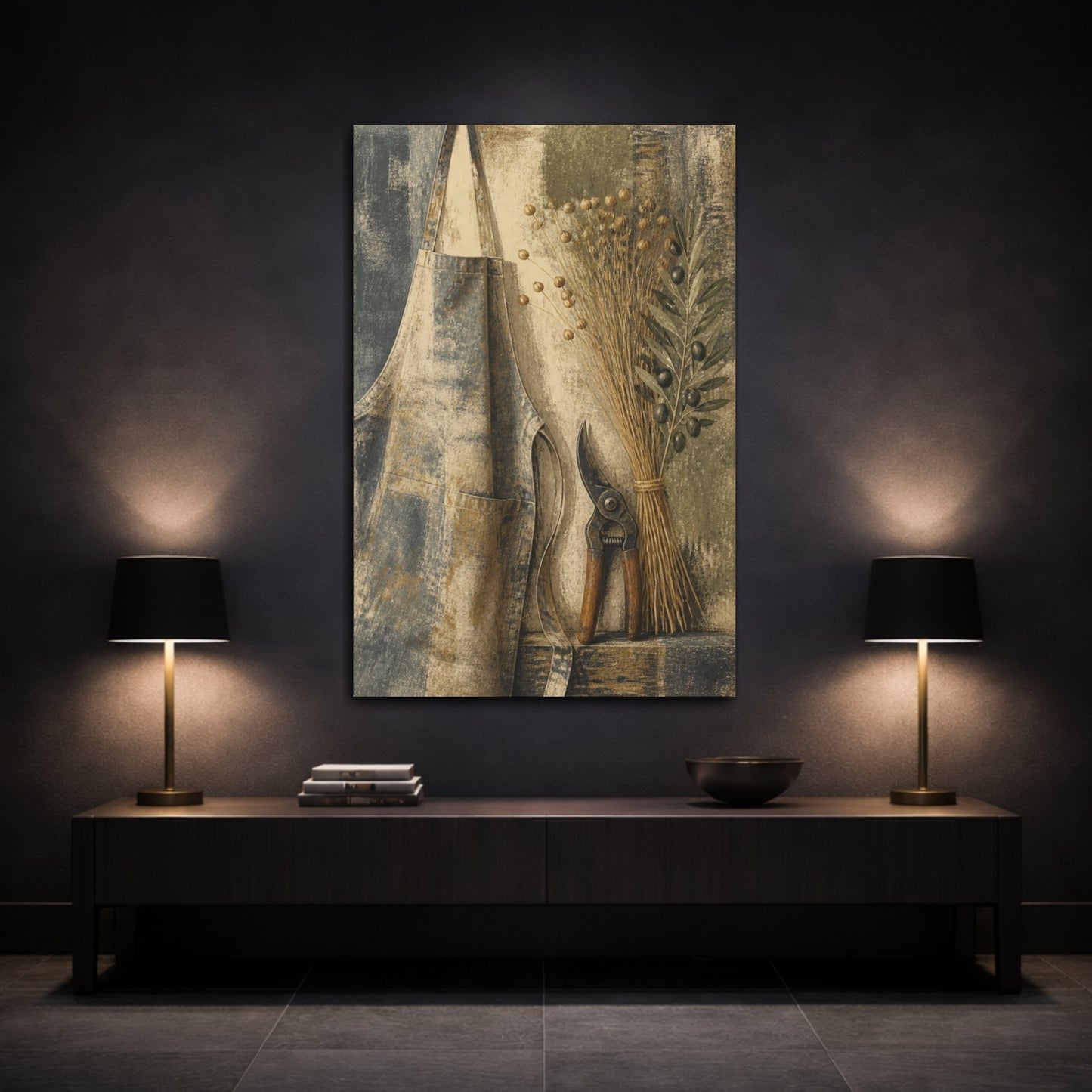 Mockup 3. Rustic Apron With Shears shown as canvas print
