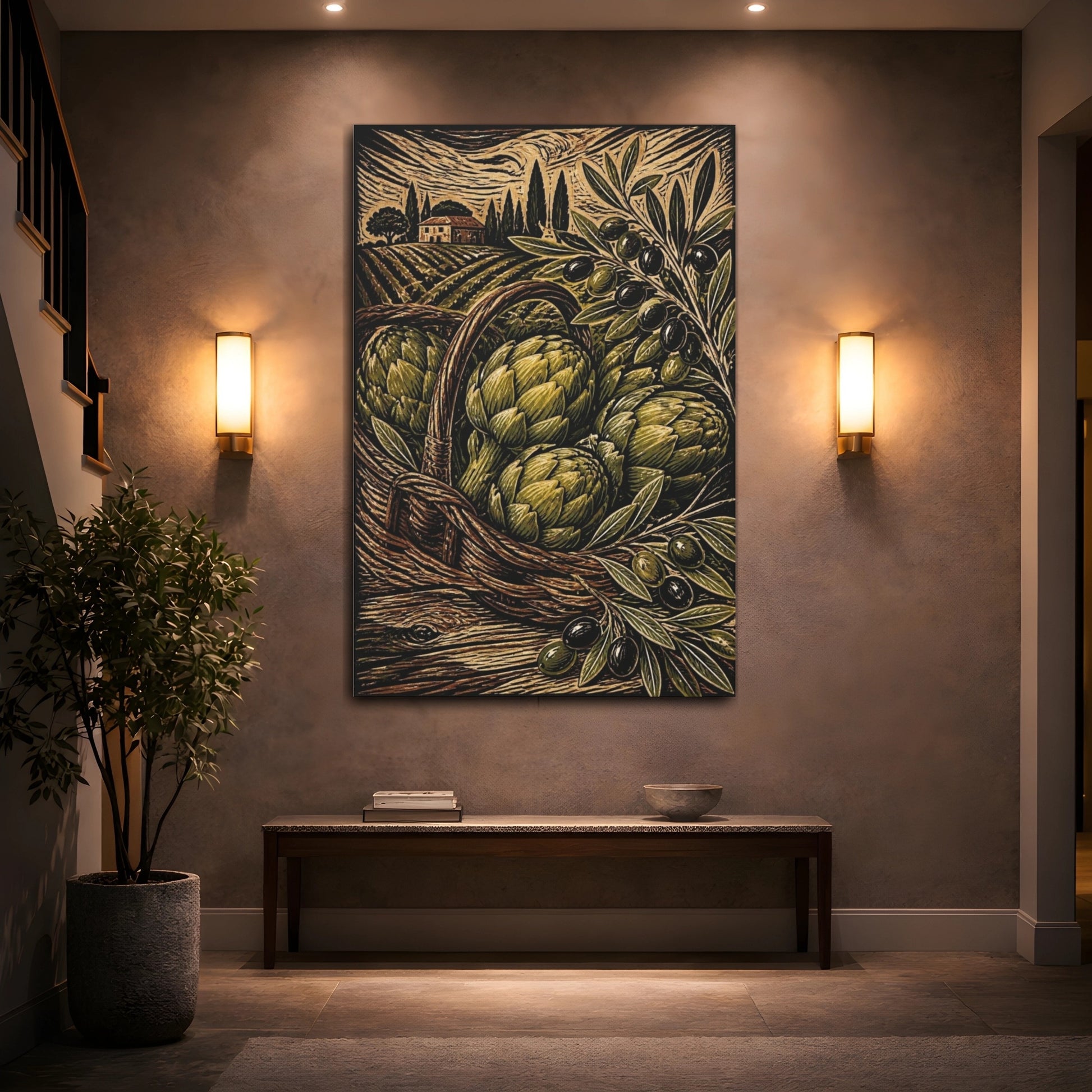 Mockup 2. Rustic Artichoke Harvest shown as canvas print