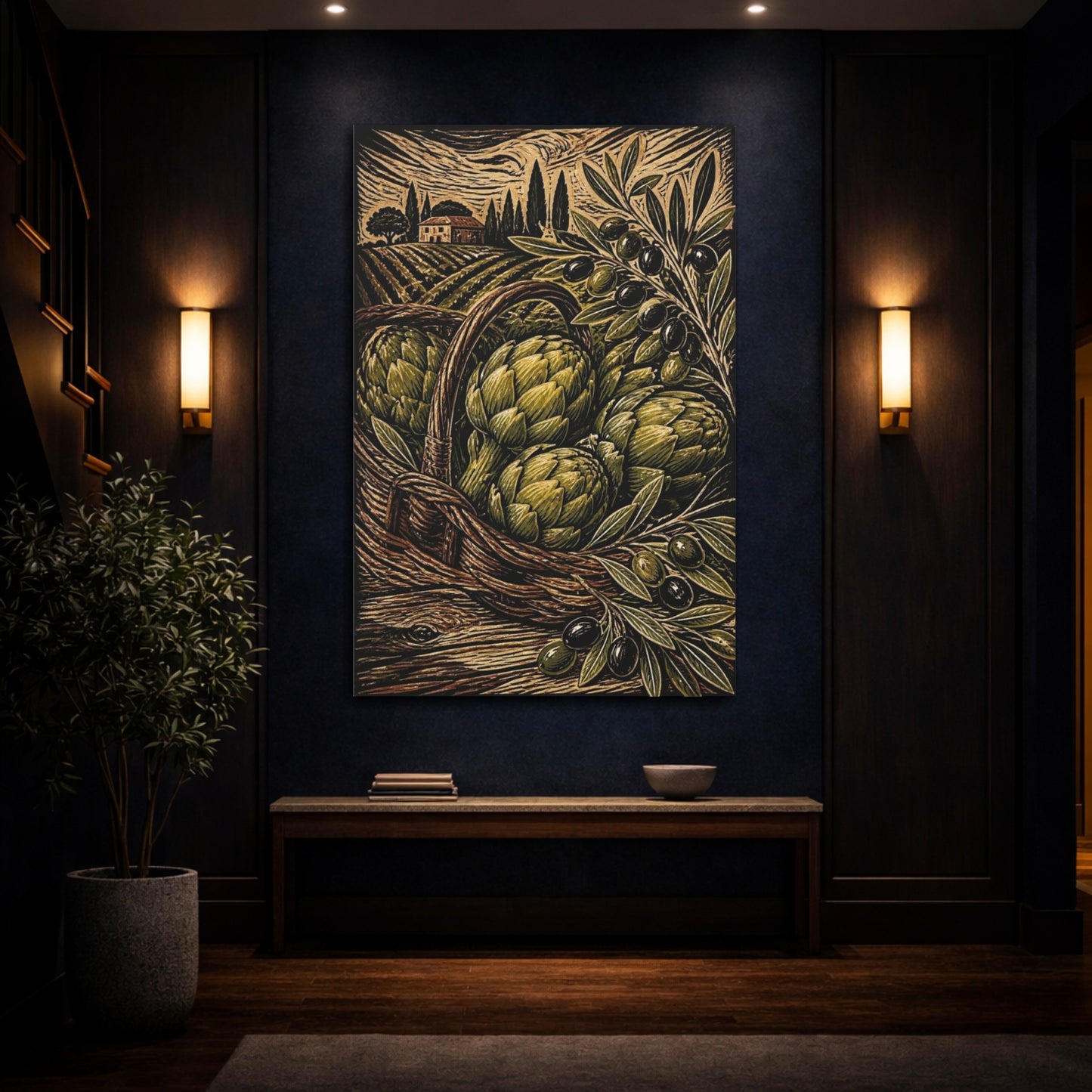 Mockup 4. Rustic Artichoke Harvest shown as canvas print
