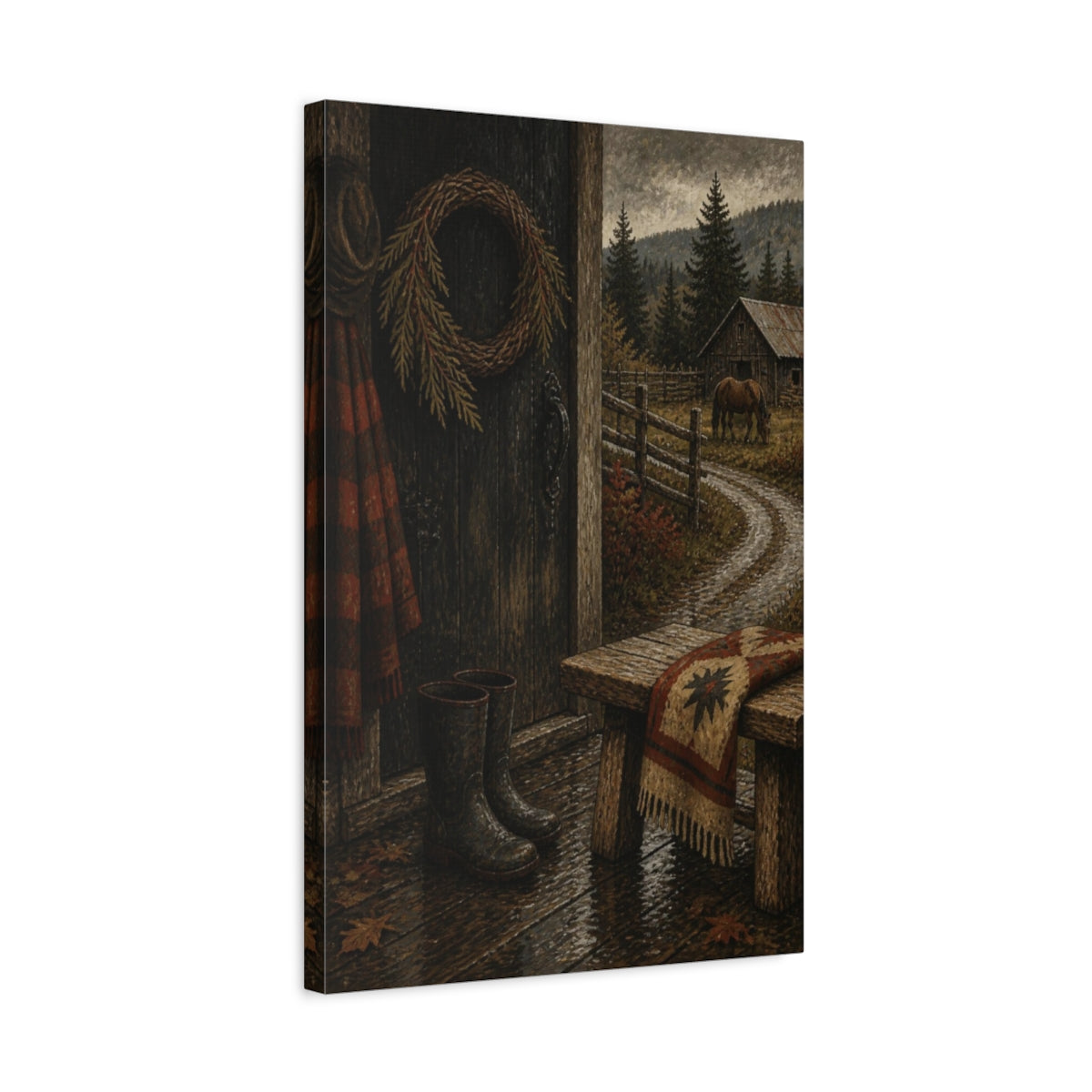 Side Mockup 3. Rustic Barn Door shown as canvas print