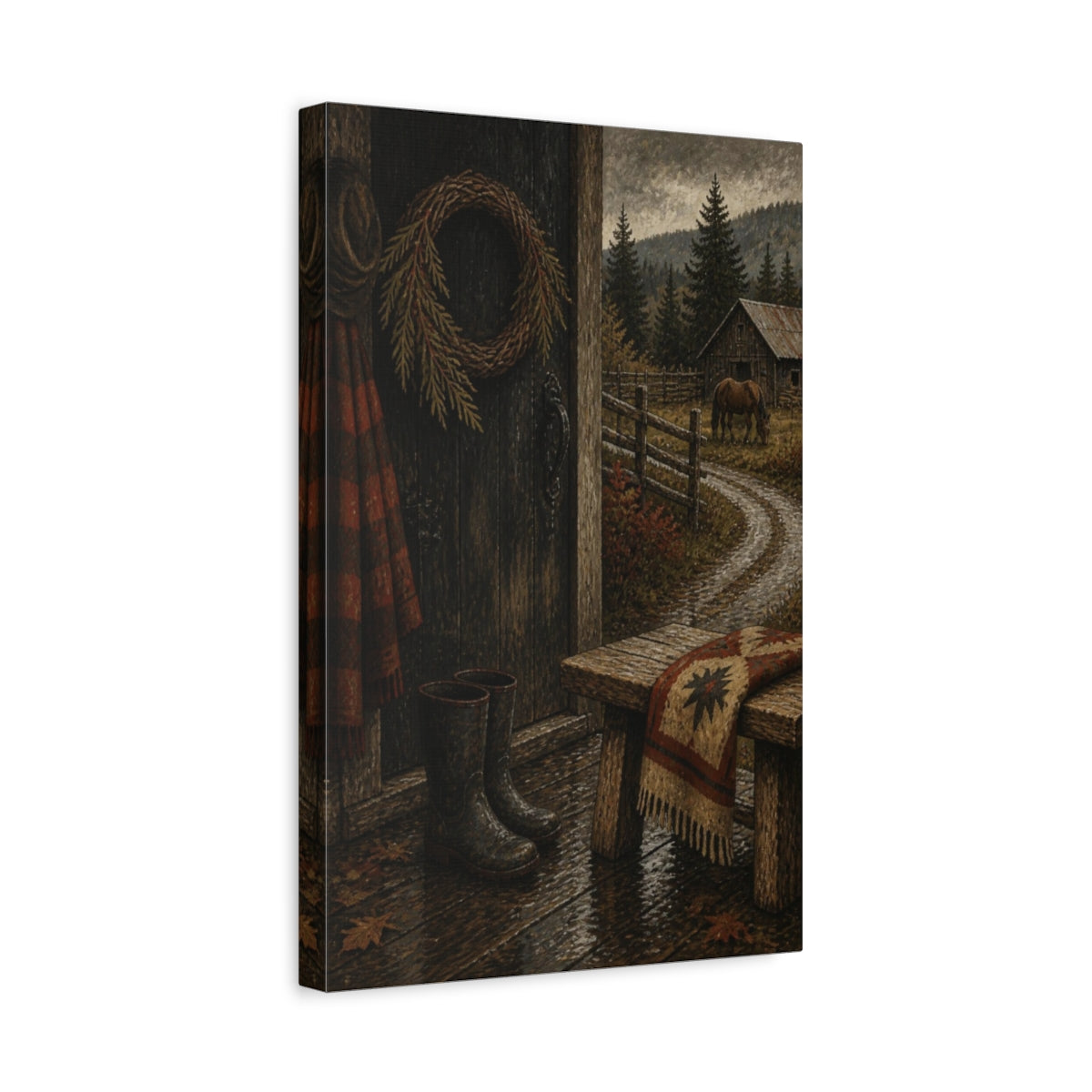Side Mockup 4. Rustic Barn Door shown as canvas print