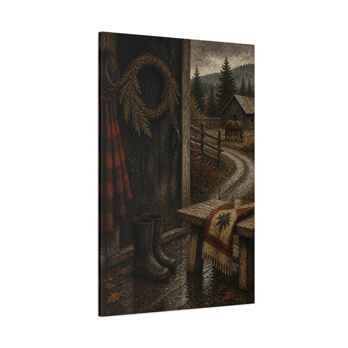 Side Mockup 1. Rustic Barn Door shown as canvas print