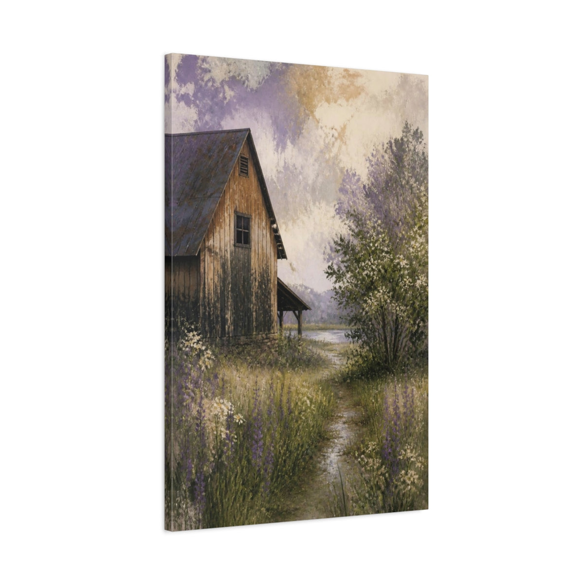 Main Mockup. Rustic Barn Lavender Meadow shown as canvas print